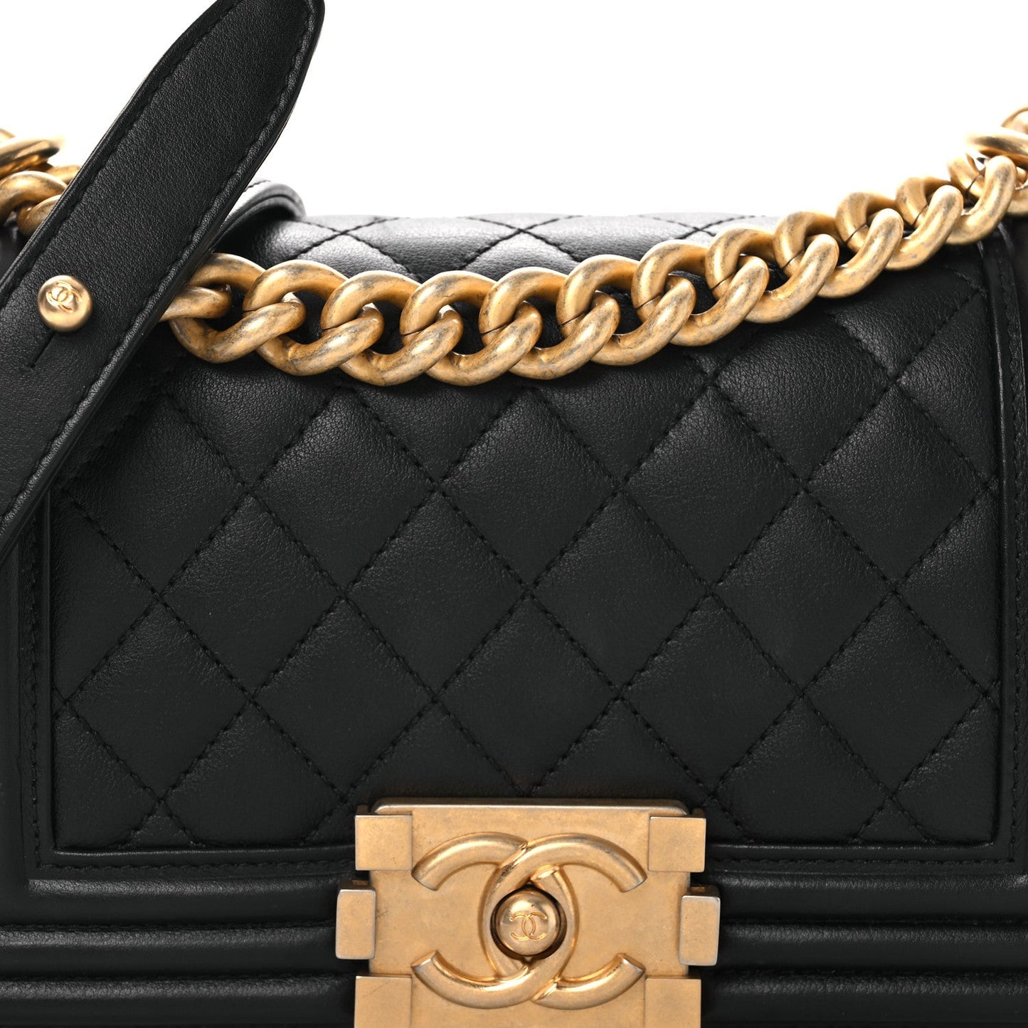 Lambskin Quilted Small Boy Flap Black