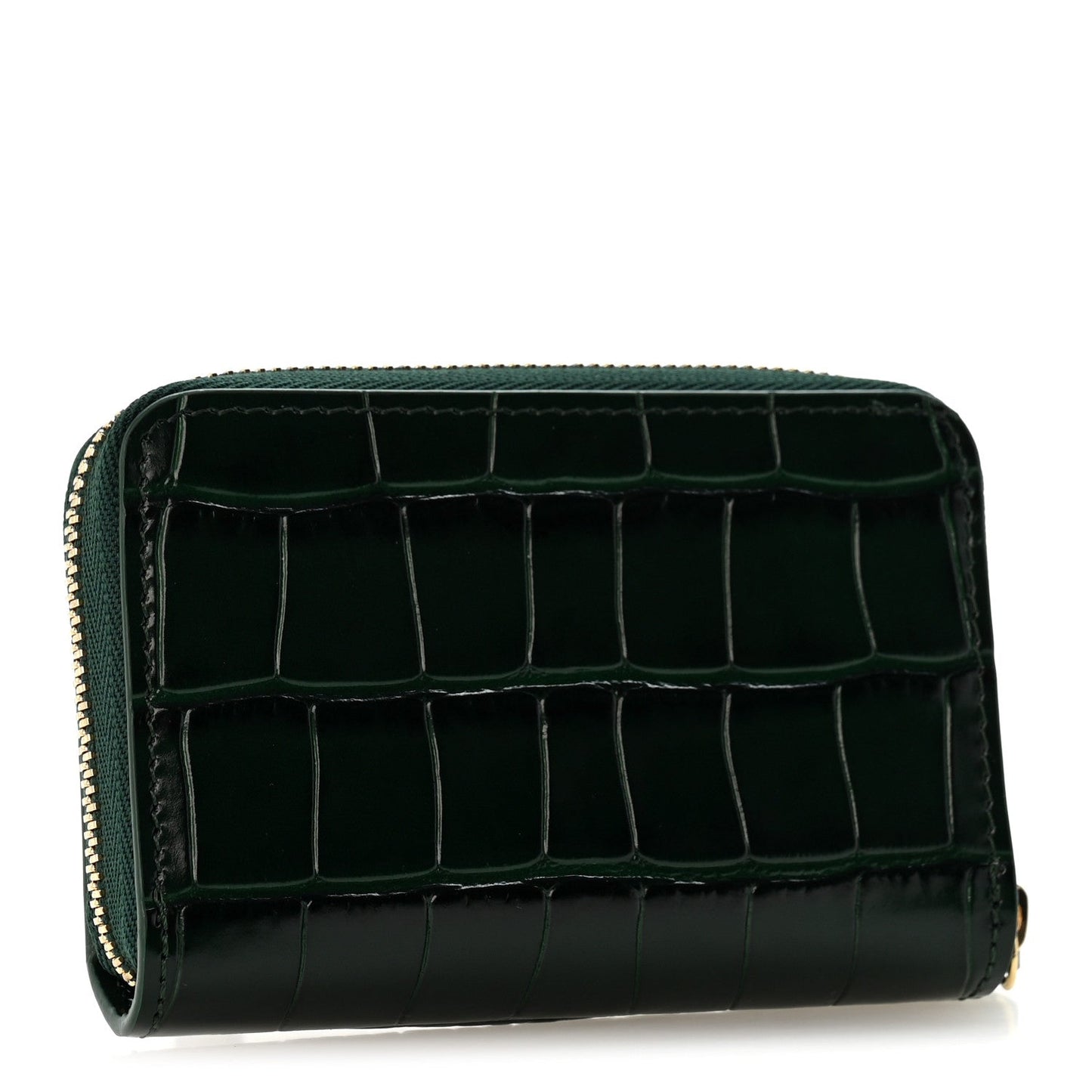 Calfskin Crocodile Embossed Crococo Zip Coin Purse Emerald