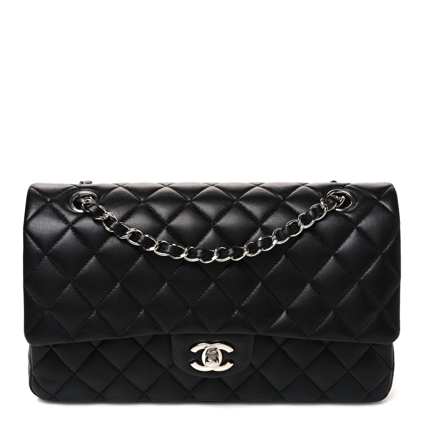 Lambskin Quilted Medium Double Flap Black