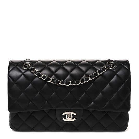 Lambskin Quilted Medium Double Flap Black