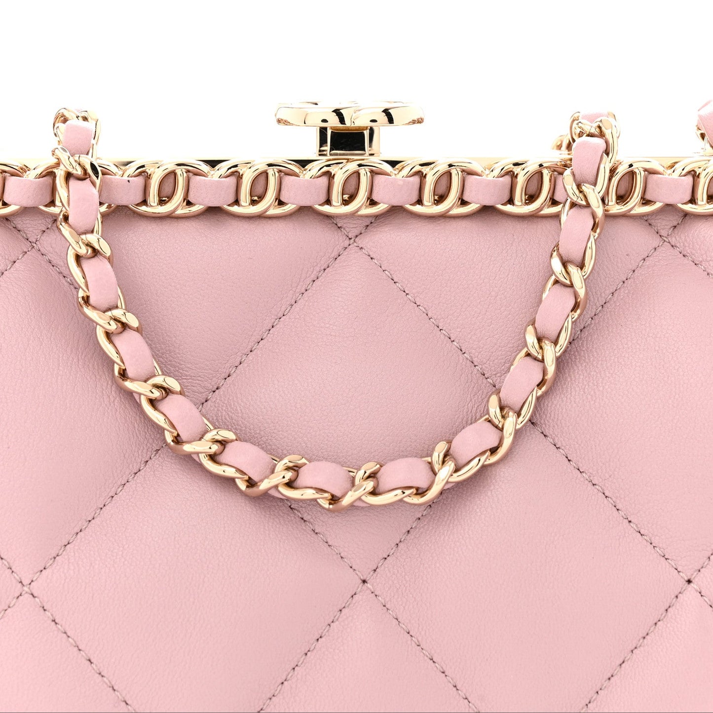 Lambskin Quilted Chain Frame Clutch Pink
