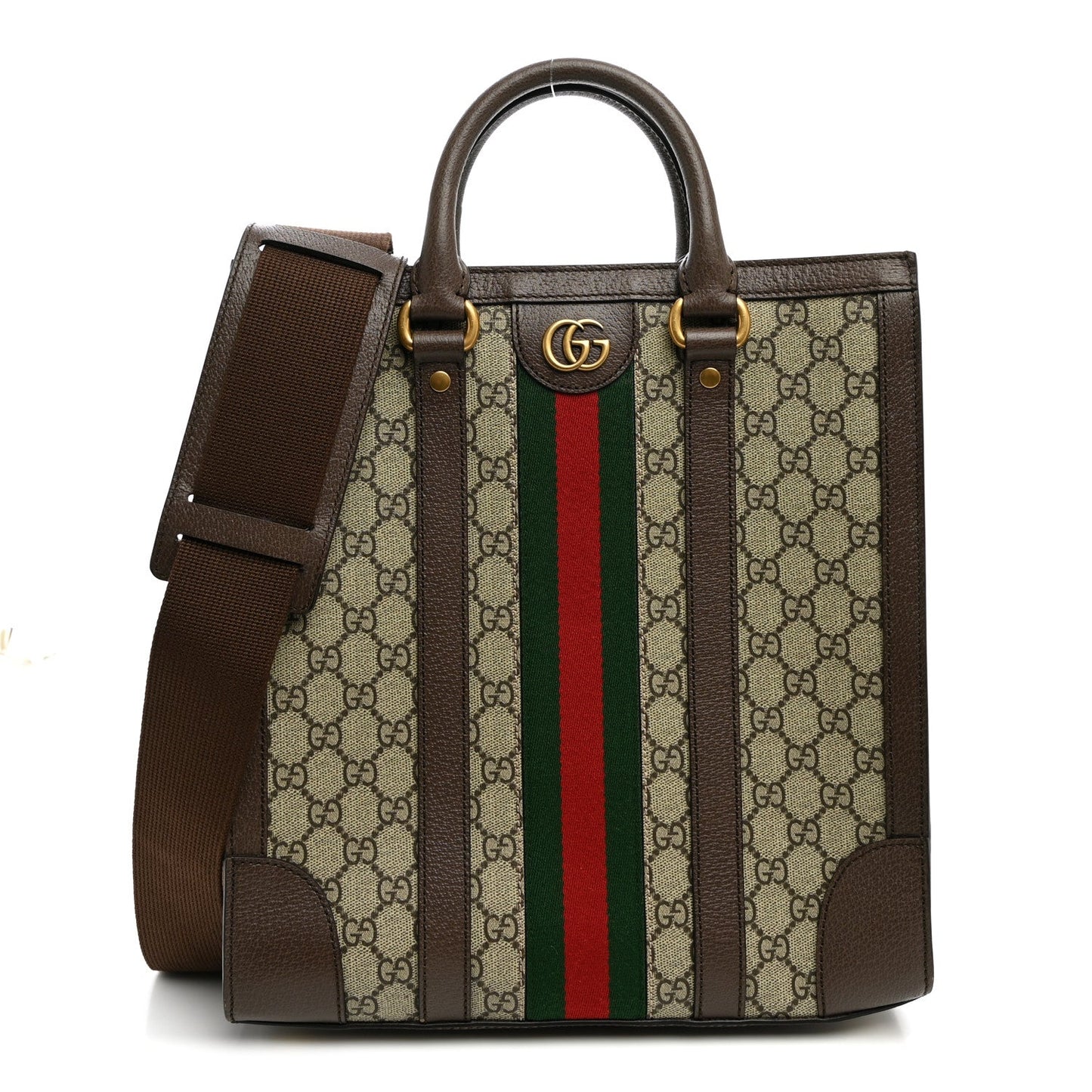 GG Supreme Monogram Textured Dollar Calfskin Web Medium Ophidia Tote Bag Beige Ebony