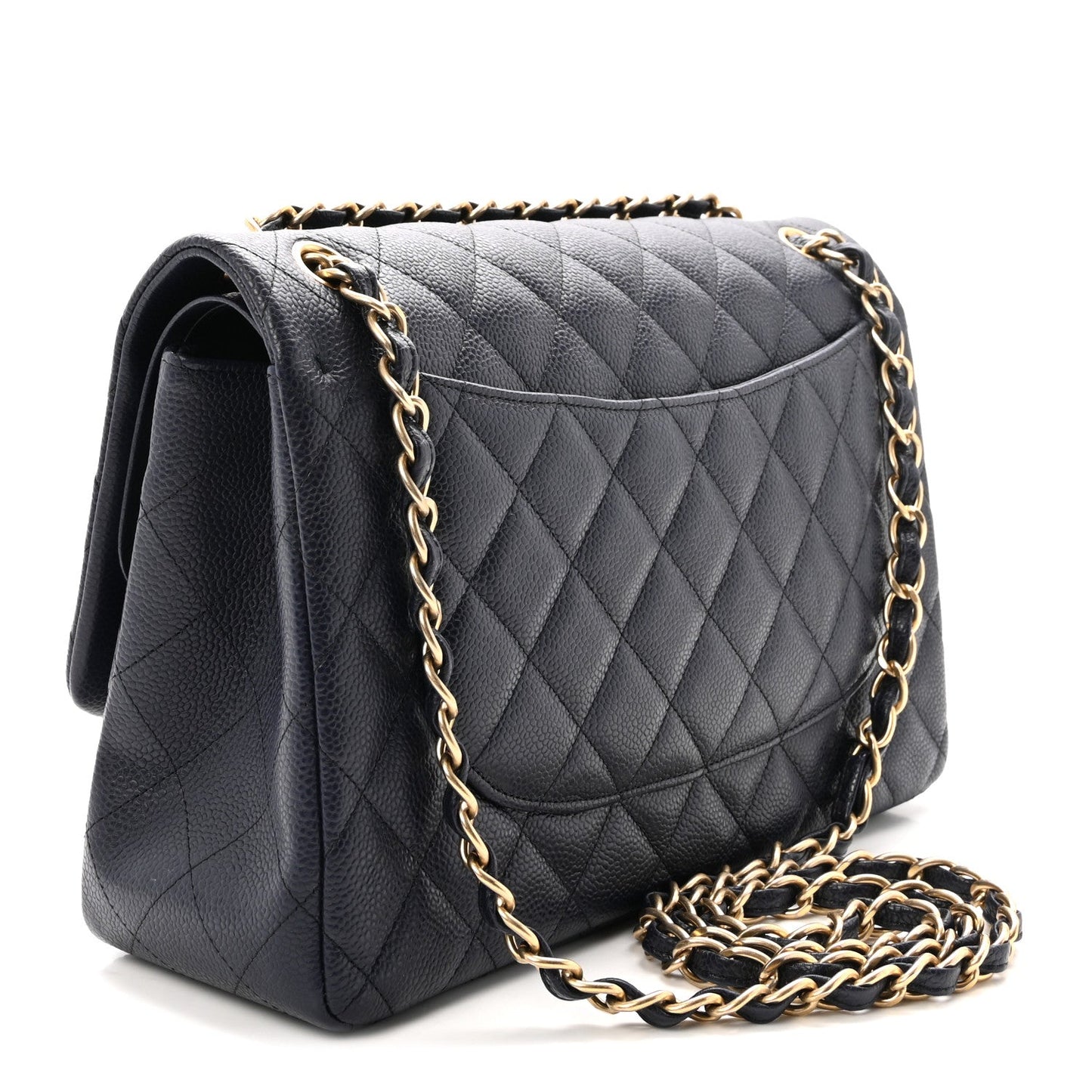 Caviar Quilted Jumbo Double Flap Navy Blue