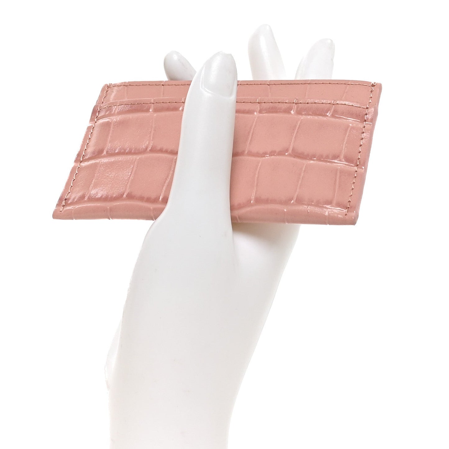 Calfskin Crocodile Embossed Crococo Card Holder Light Pink