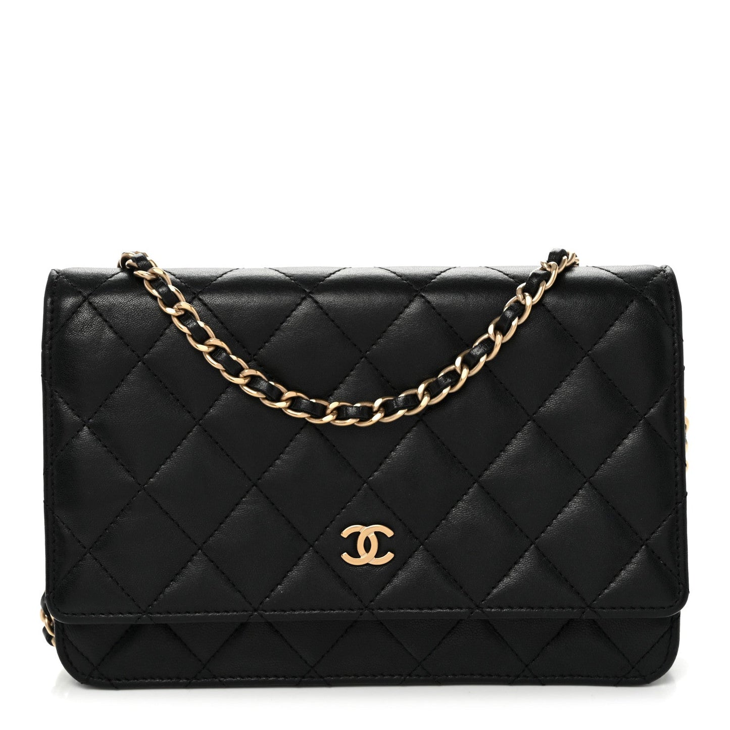 Lambskin Quilted Wallet On Chain WOC Black