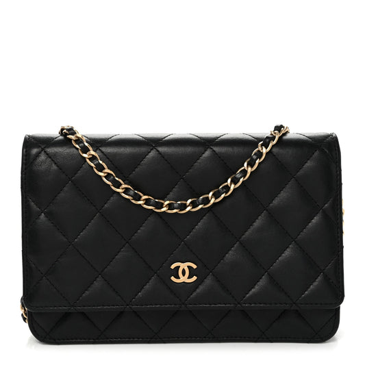 Lambskin Quilted Wallet On Chain WOC Black