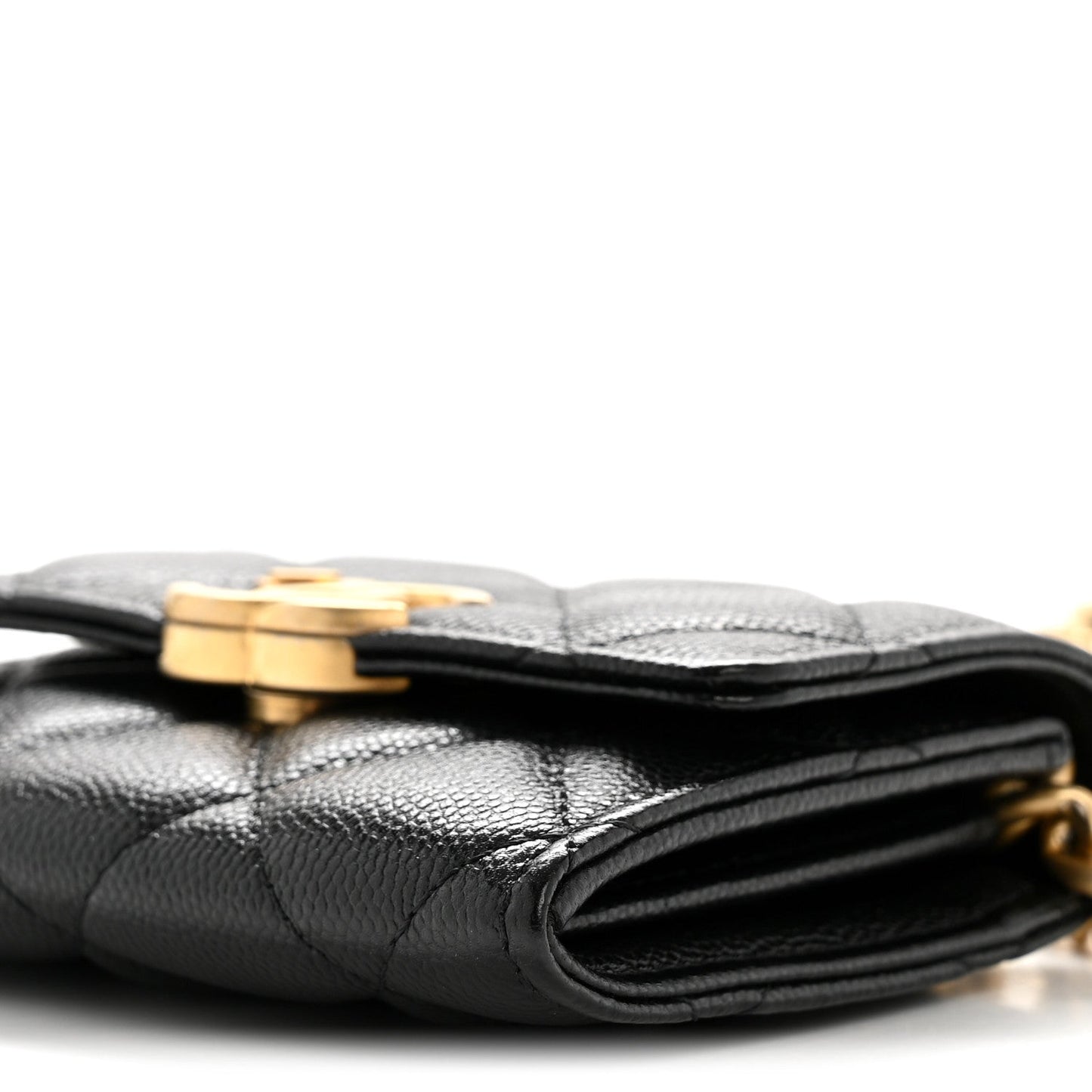 Caviar Quilted Bracelet On Chain Clutch Black