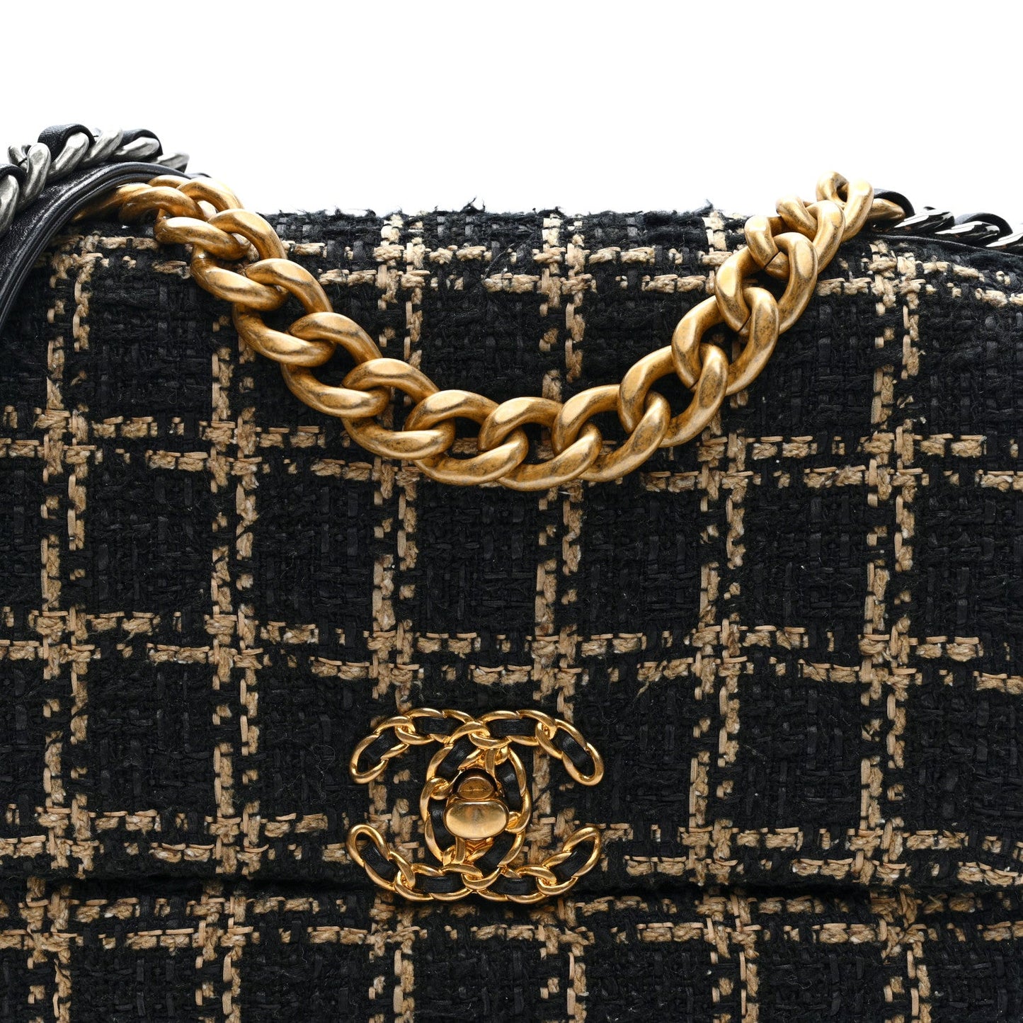 Tweed Quilted Medium Chanel 19 Flap Black Beige