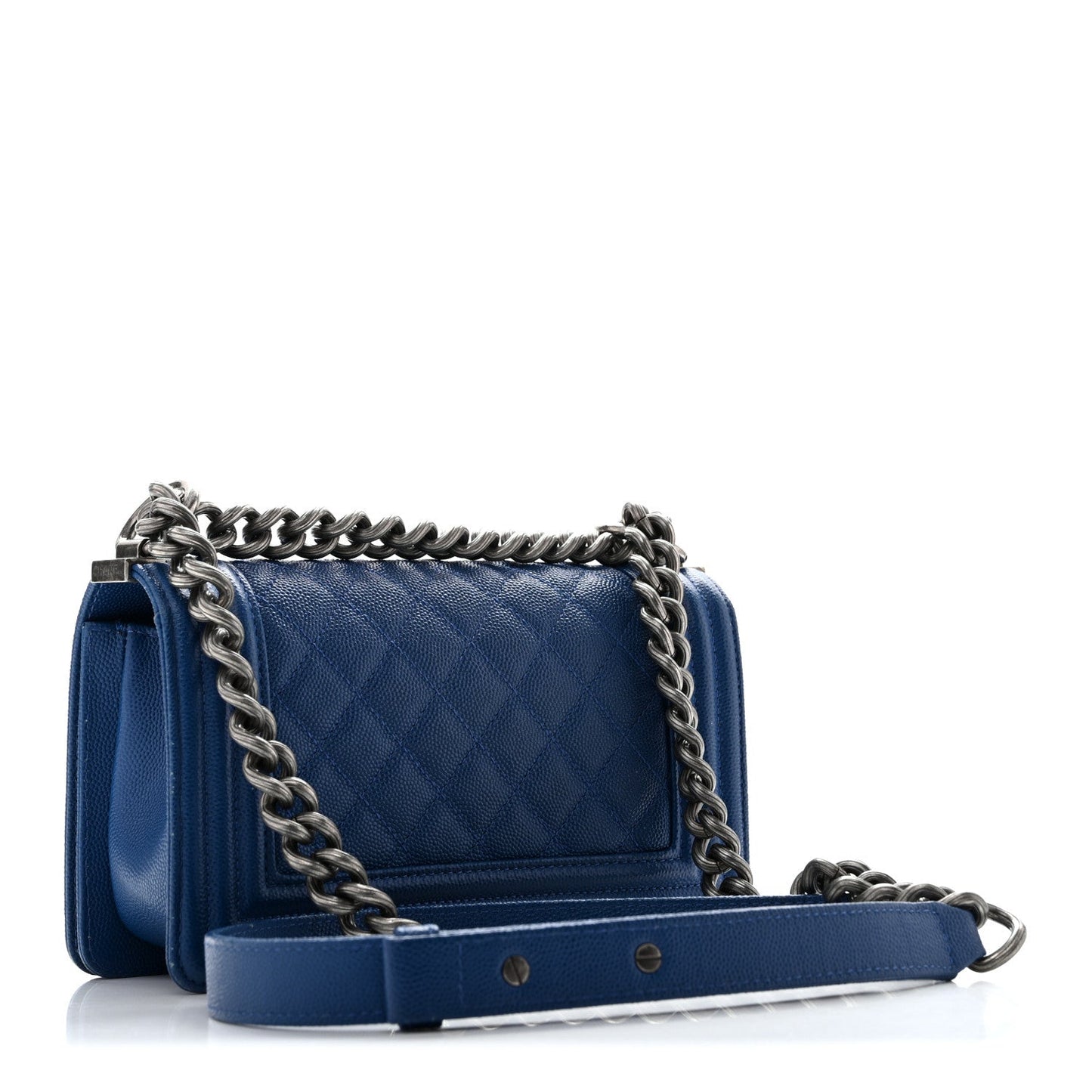 Caviar Quilted Small Boy Flap Dark Blue