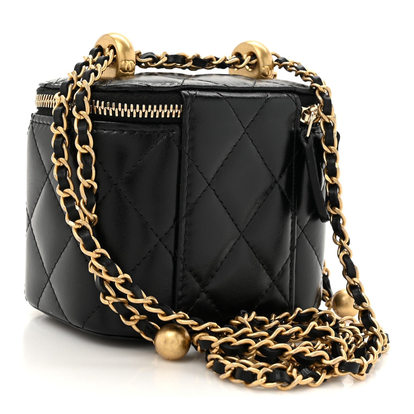 Calfskin Quilted Mini Perfect Fit Vanity Case With Chain Black