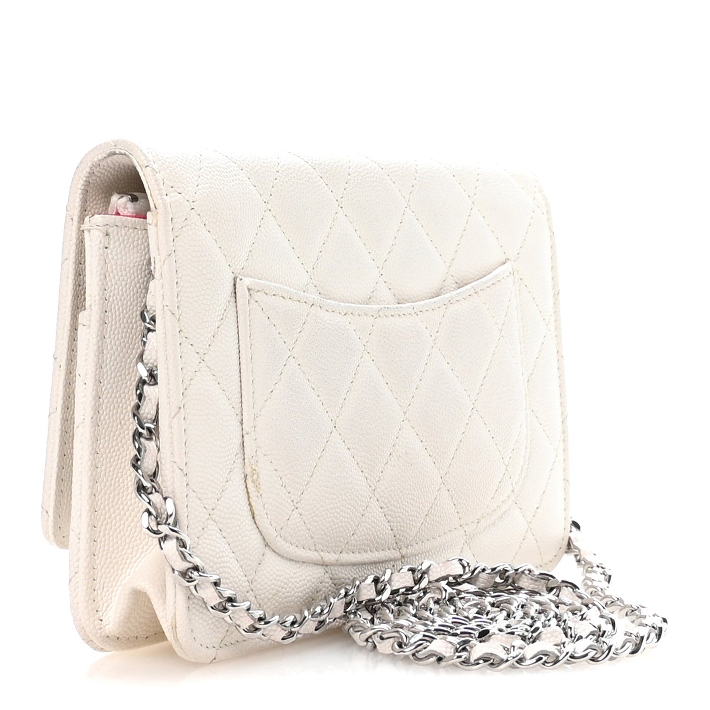 Caviar Quilted Chanel 19 Wallet on Chain WOC White Pink