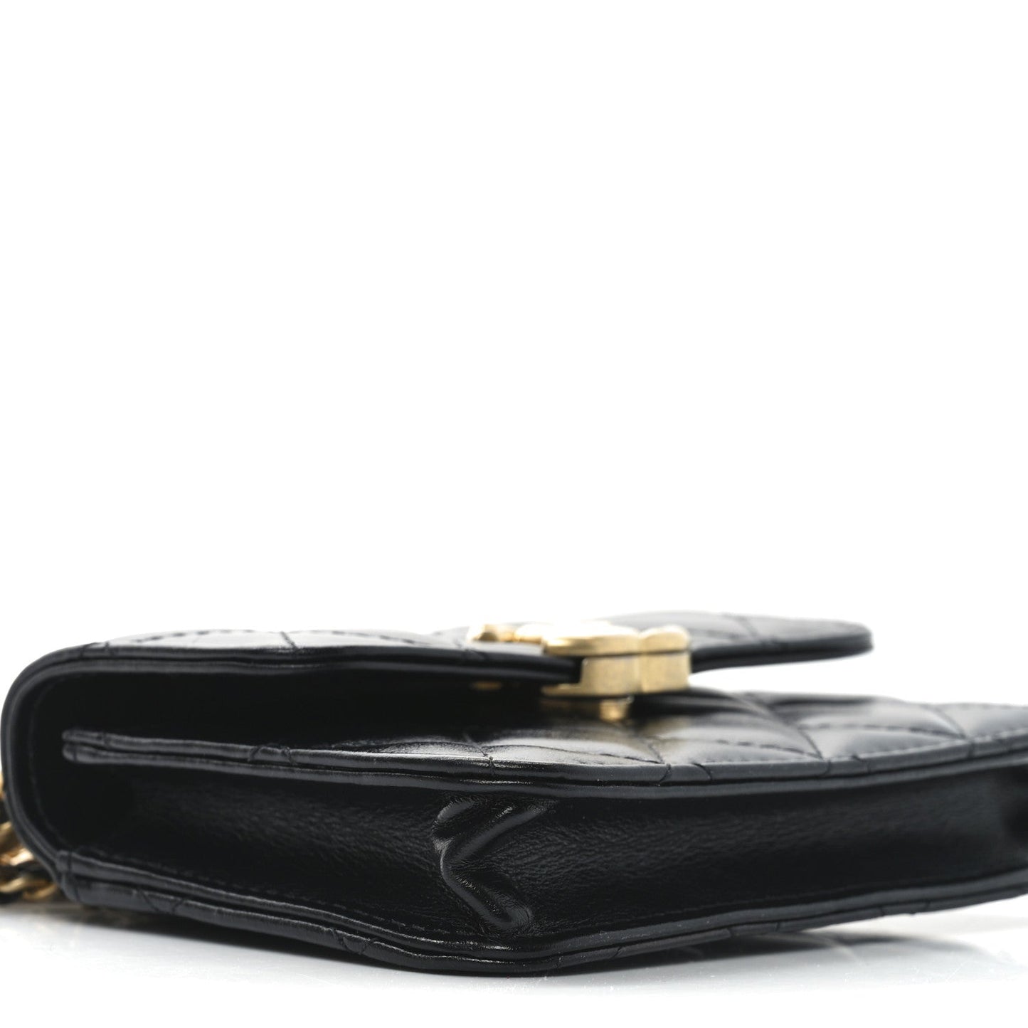 Calfskin Quilted Perfect Fit Coin Purse With Chain Black