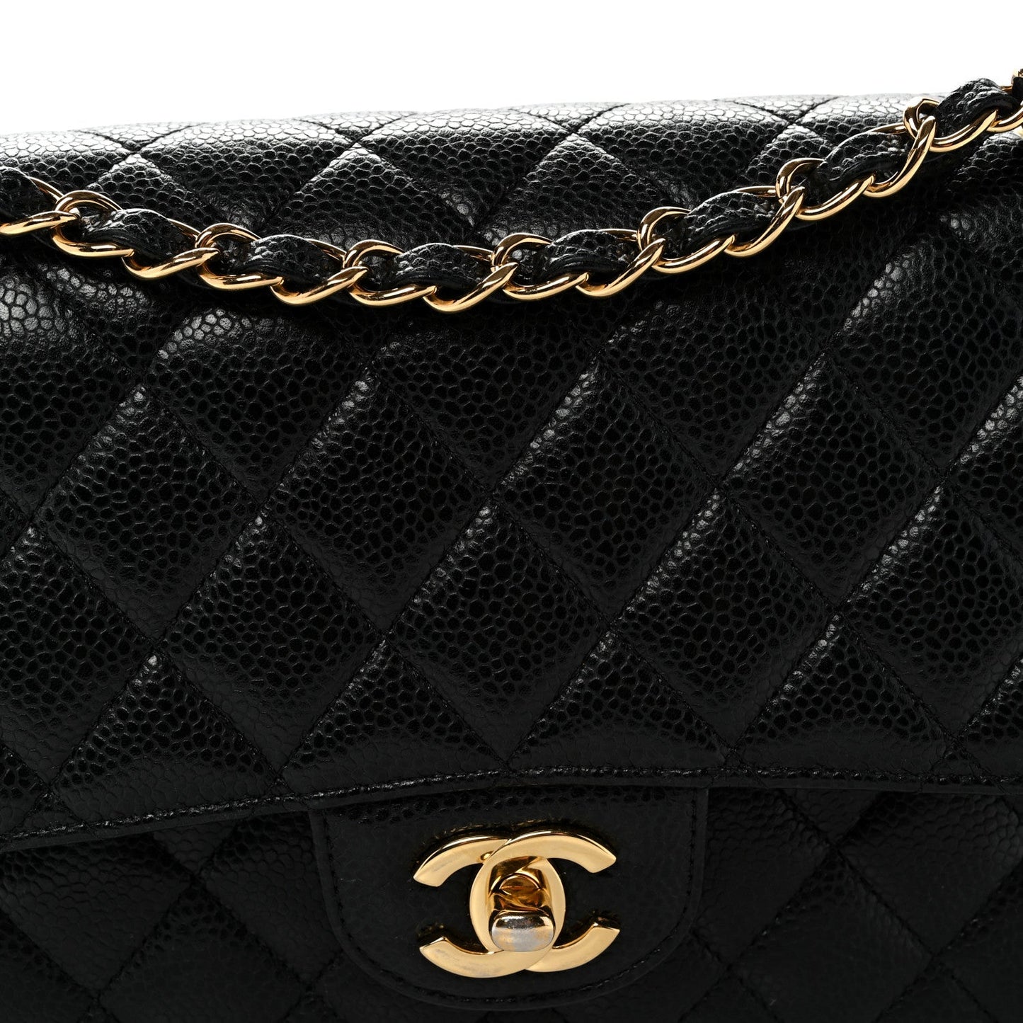 Caviar Quilted Medium Double Flap Black