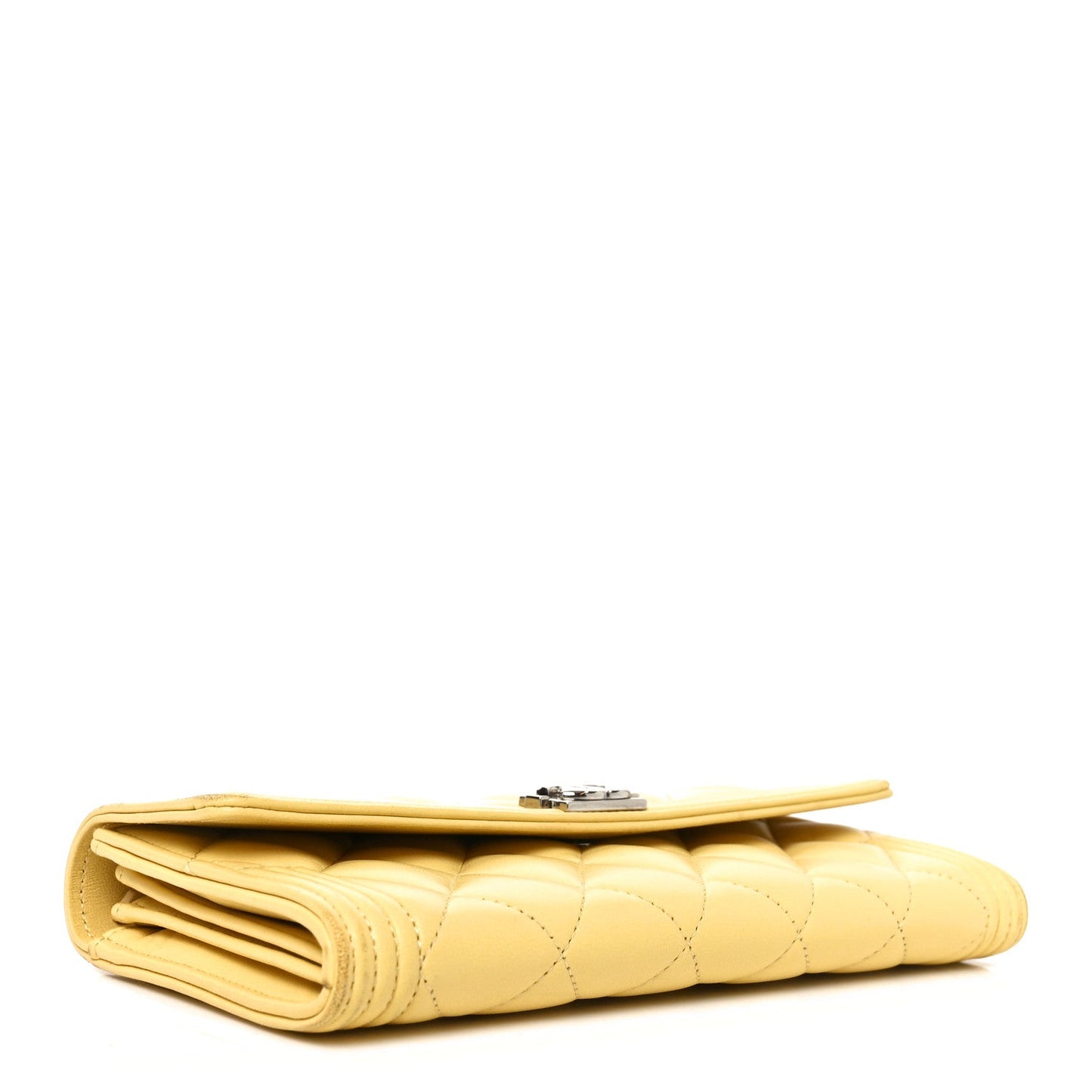 Lambskin Quilted Large Boy Flap Wallet Yellow