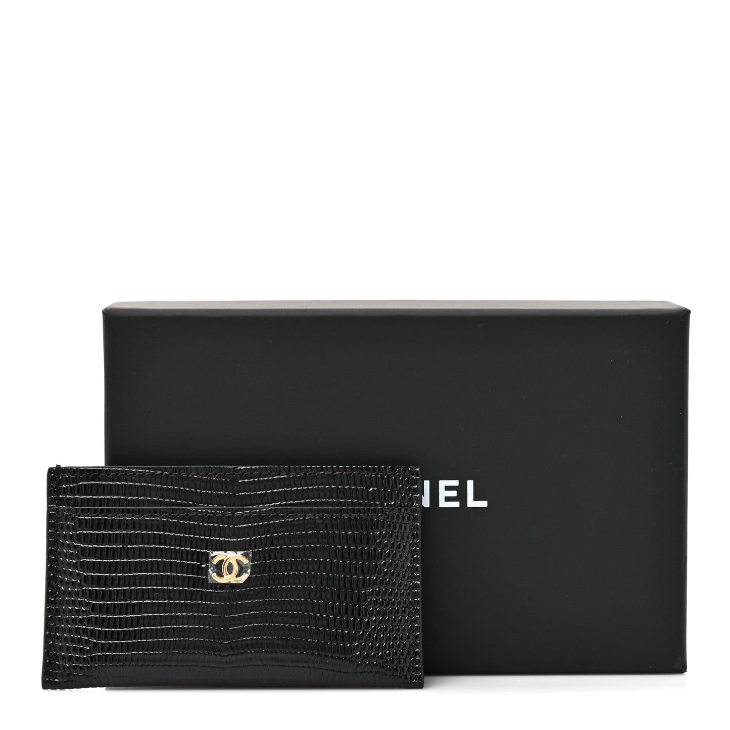 Calfskin Lizard Embossed Card Holder Black