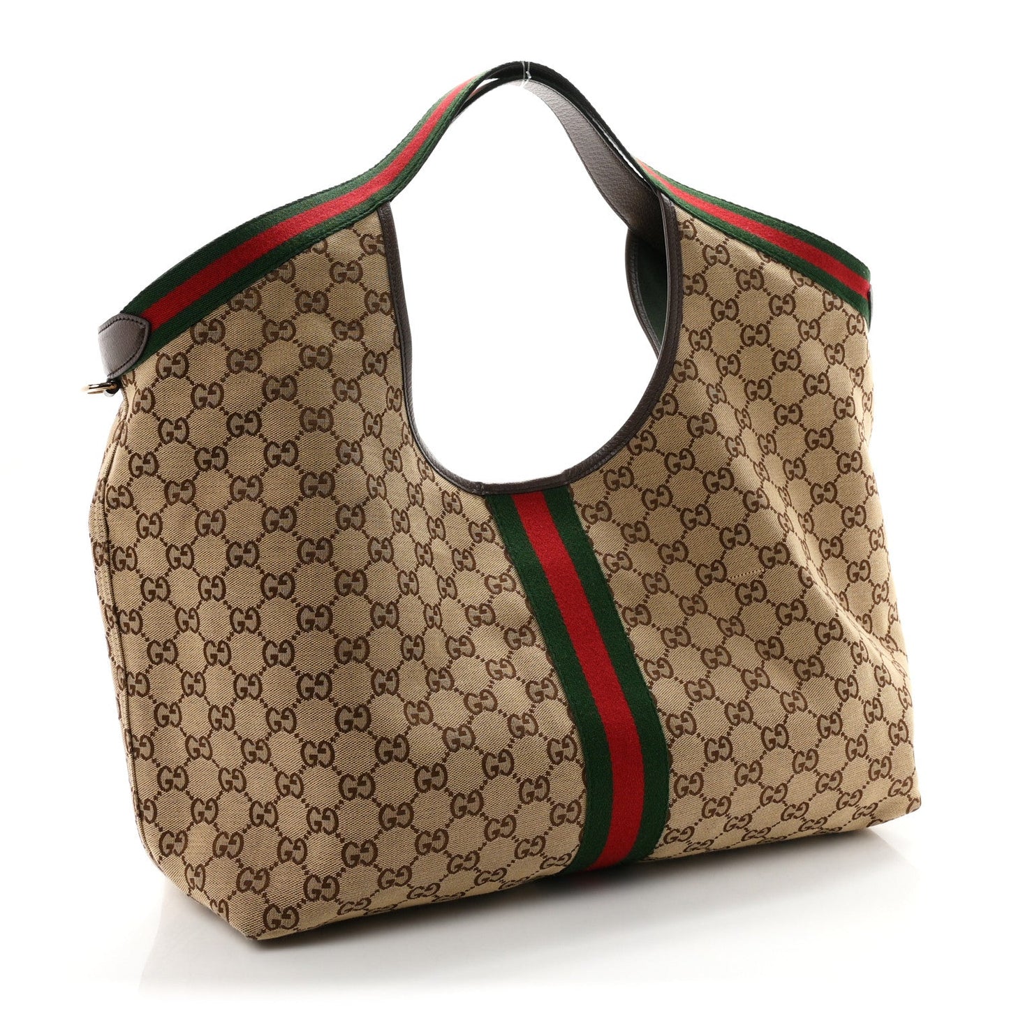 GG Monogram Web Large Giglio Tote Beige Brown