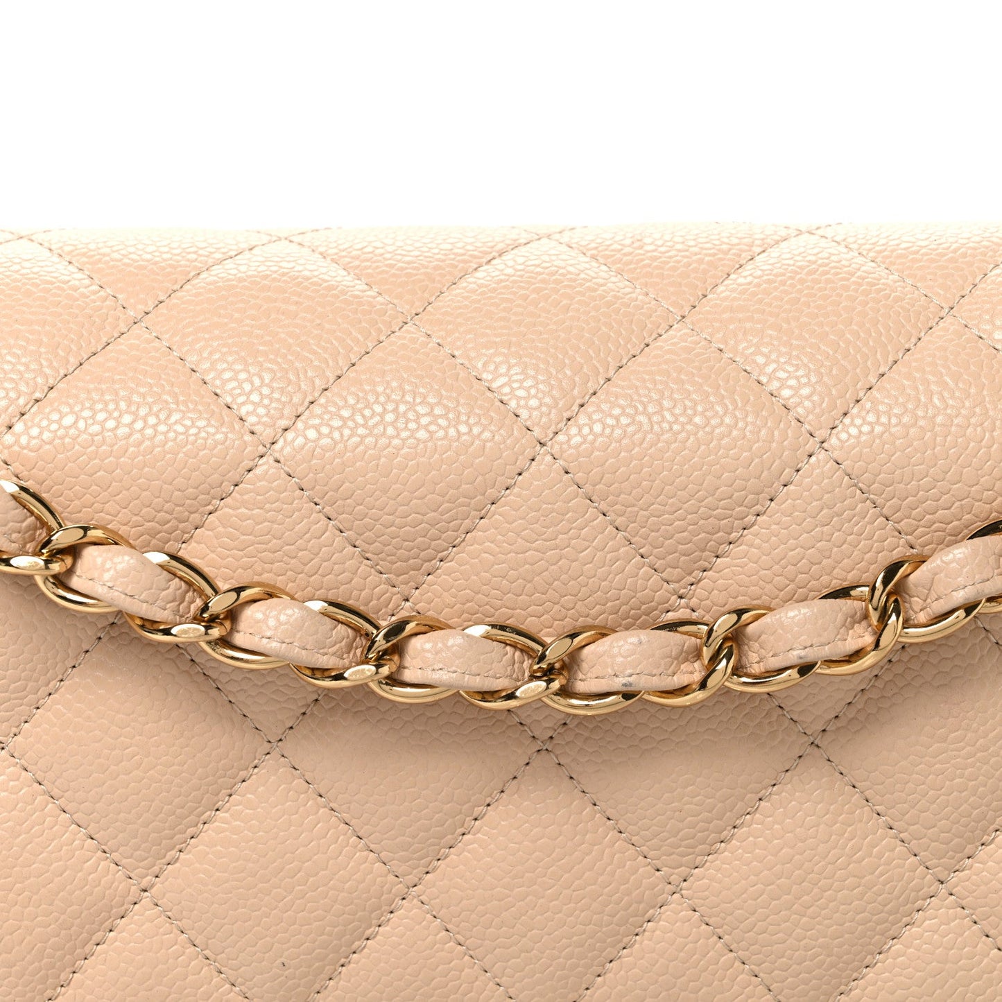 Caviar Quilted Jumbo Double Flap Beige