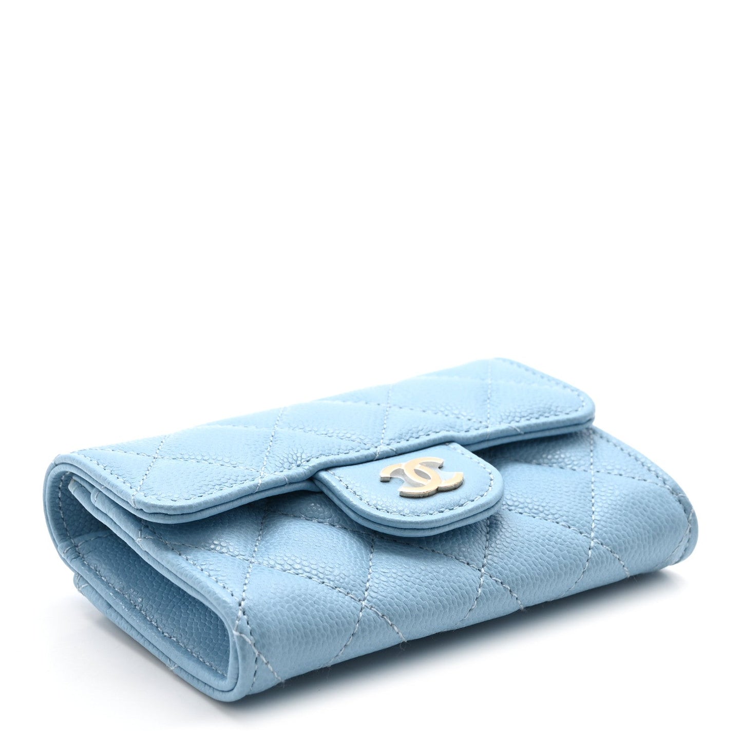 Caviar Quilted Flap Card Holder Wallet Light Blue