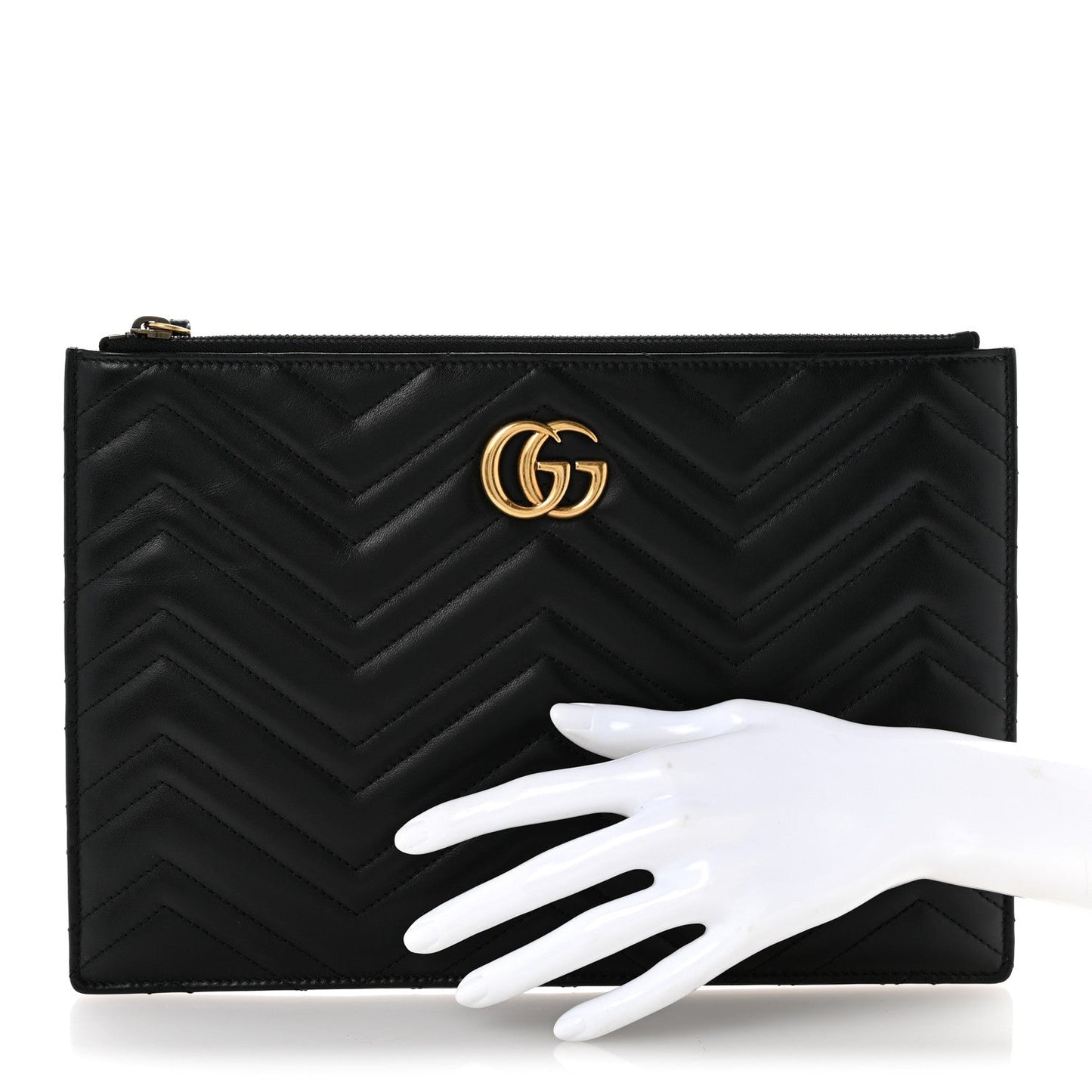Calfskin Matelasse Large GG Marmont Zip Pouch Black