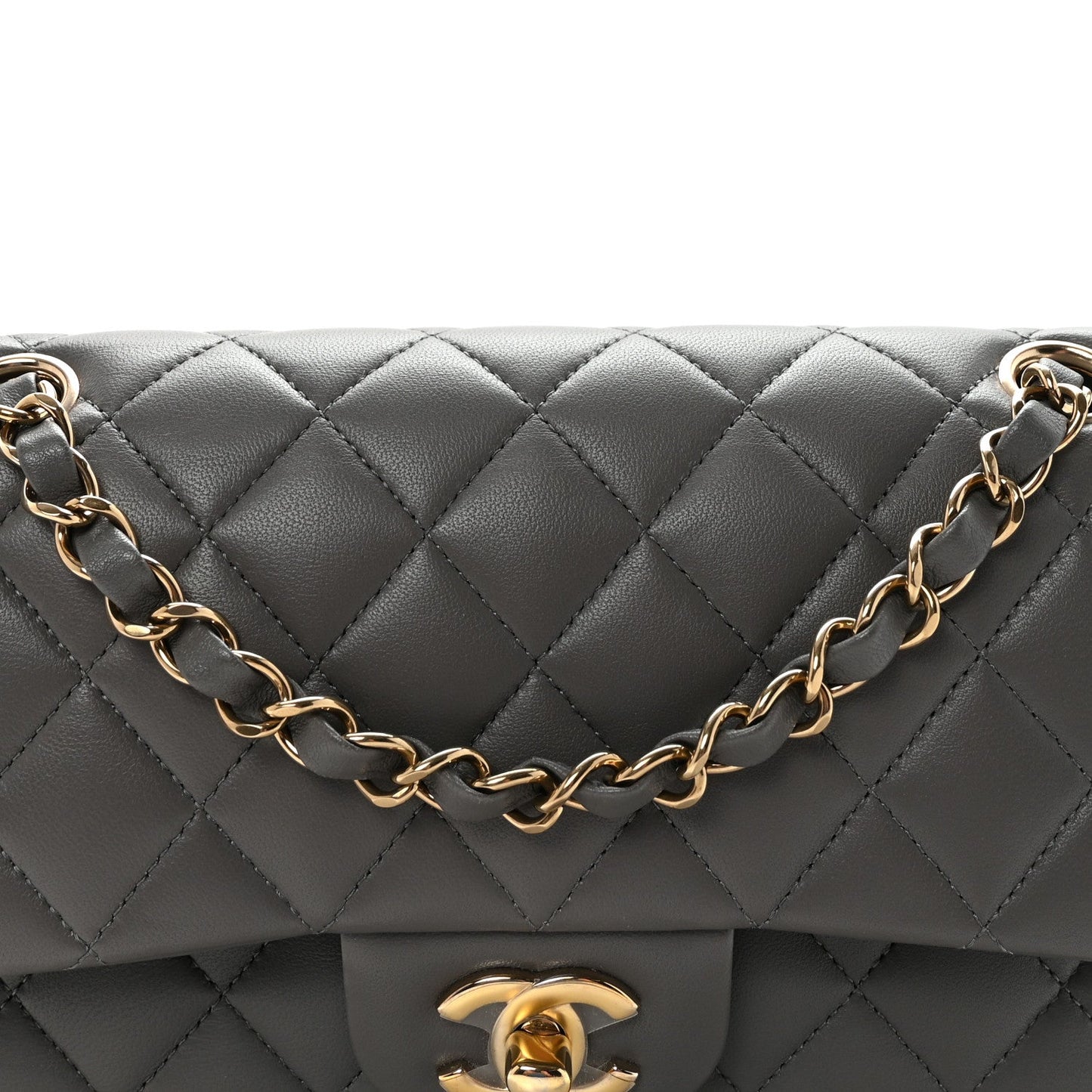Lambskin Quilted Small Double Flap Grey