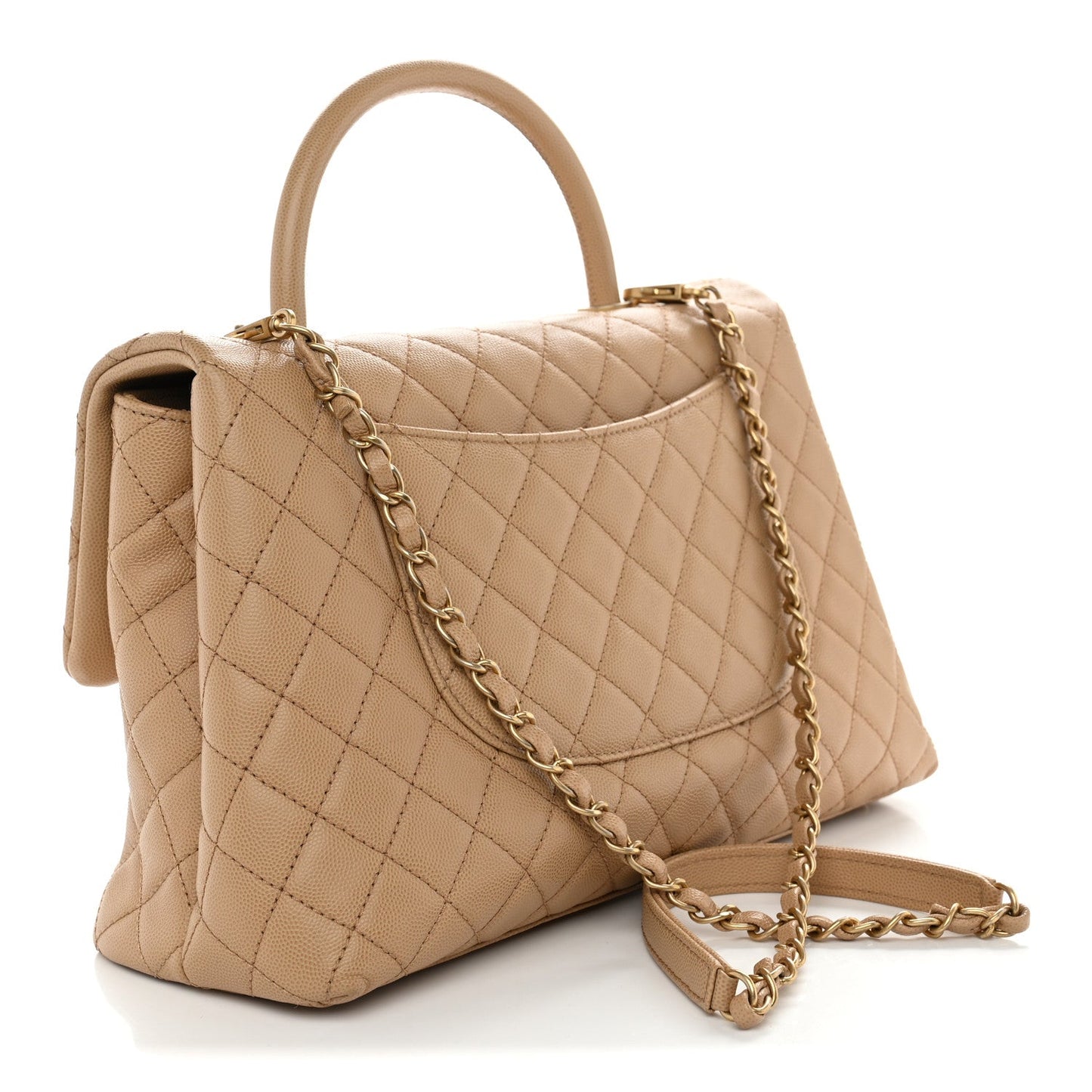 Caviar Quilted Medium Coco Handle Flap Beige