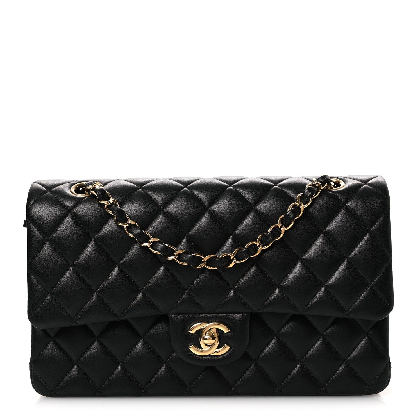 Lambskin Quilted Medium Double Flap Black
