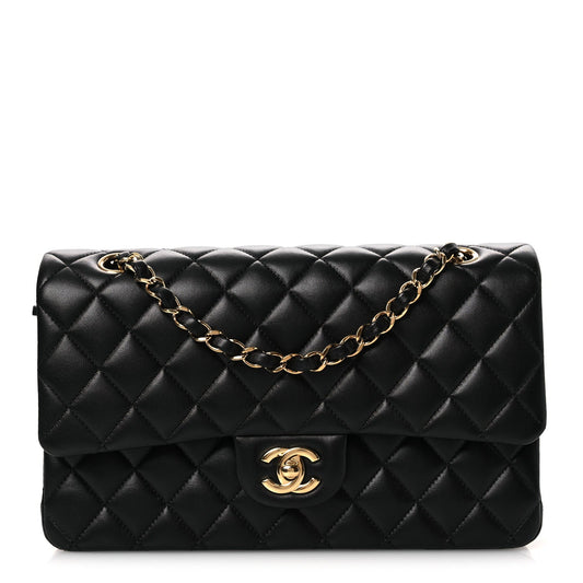 Lambskin Quilted Medium Double Flap Black