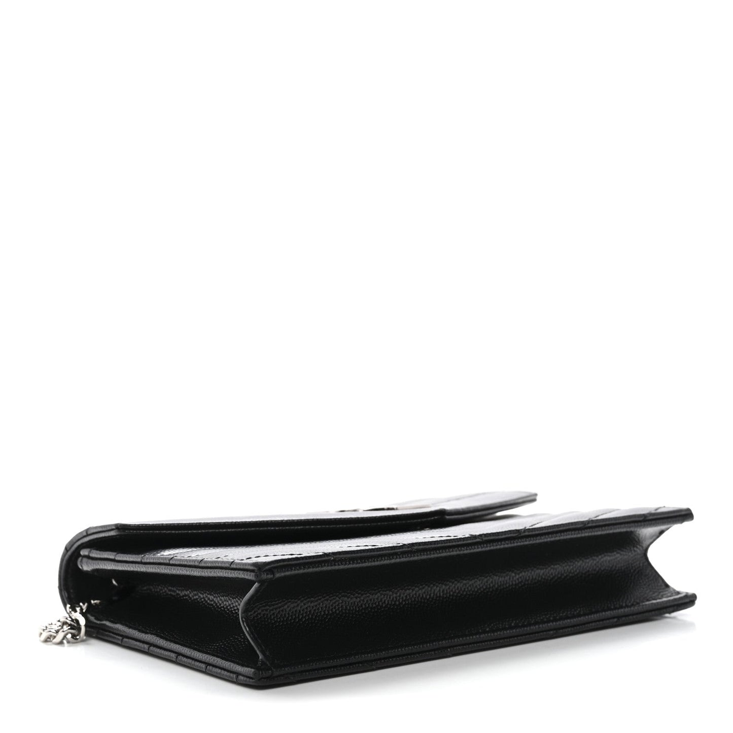 Grain De Poudre Matelasse Chevron Monogram Envelope Chain Wallet Black