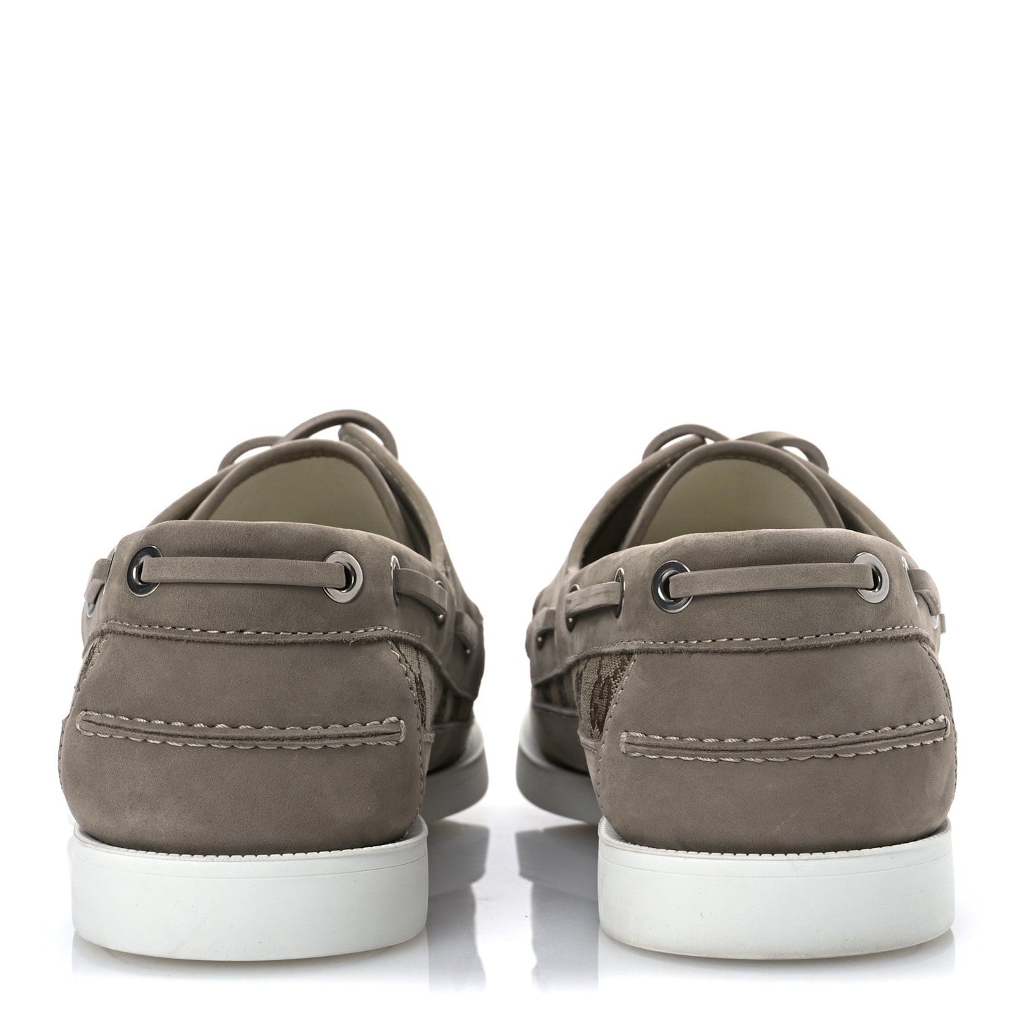 GG Supreme Monogram Canvas Nubuck Mens Lace Up Boat Shoes 9.5 Oatmeal Beige Ebony