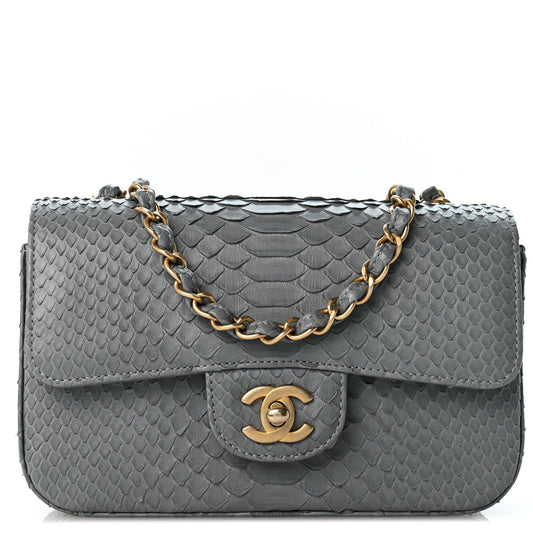 Snakeskin Mini Rectangular Flap Grey