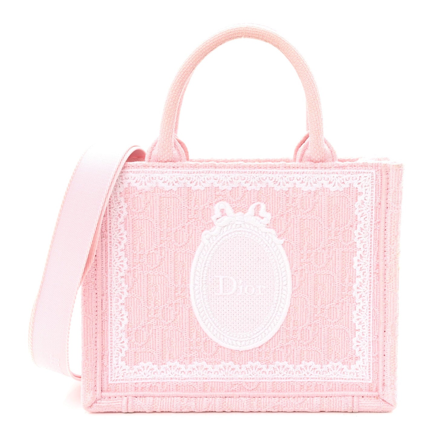 Cotton Toile De Jouy Oblique Embroidered Dior Medaillon Mini Book Tote With Strap Soupir Pink White