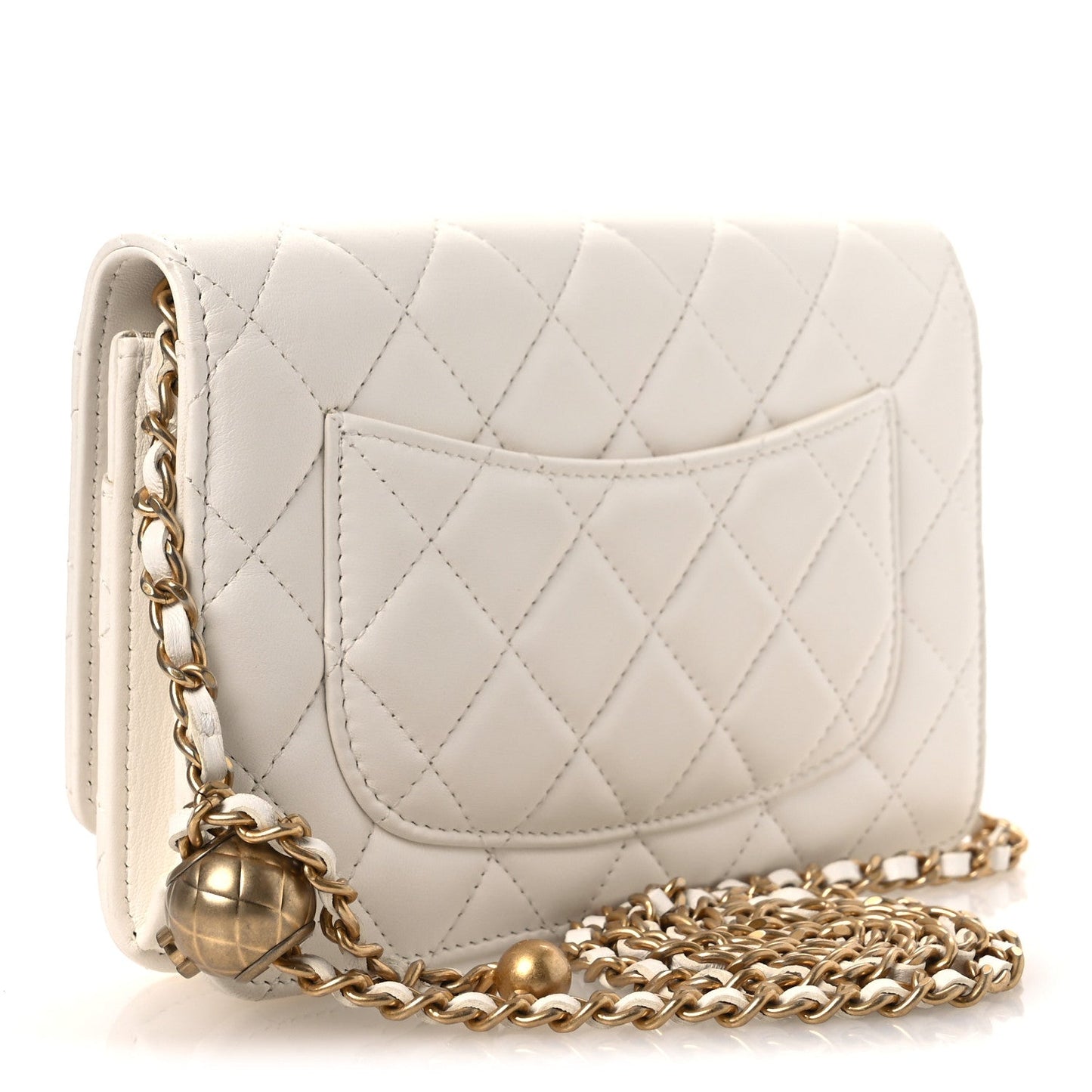 Lambskin Quilted CC Pearl Crush Wallet on Chain WOC White