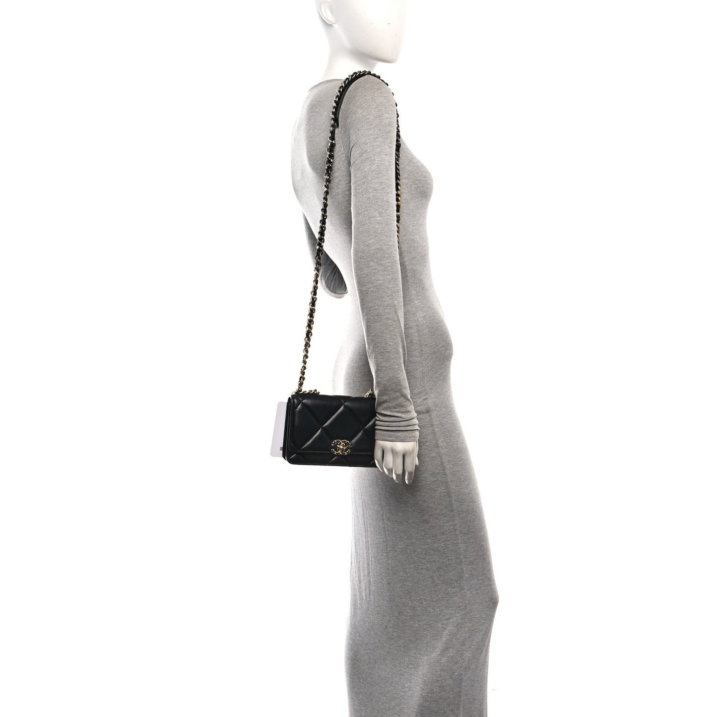 Lambskin Quilted Chanel 19 Wallet On Chain WOC Black