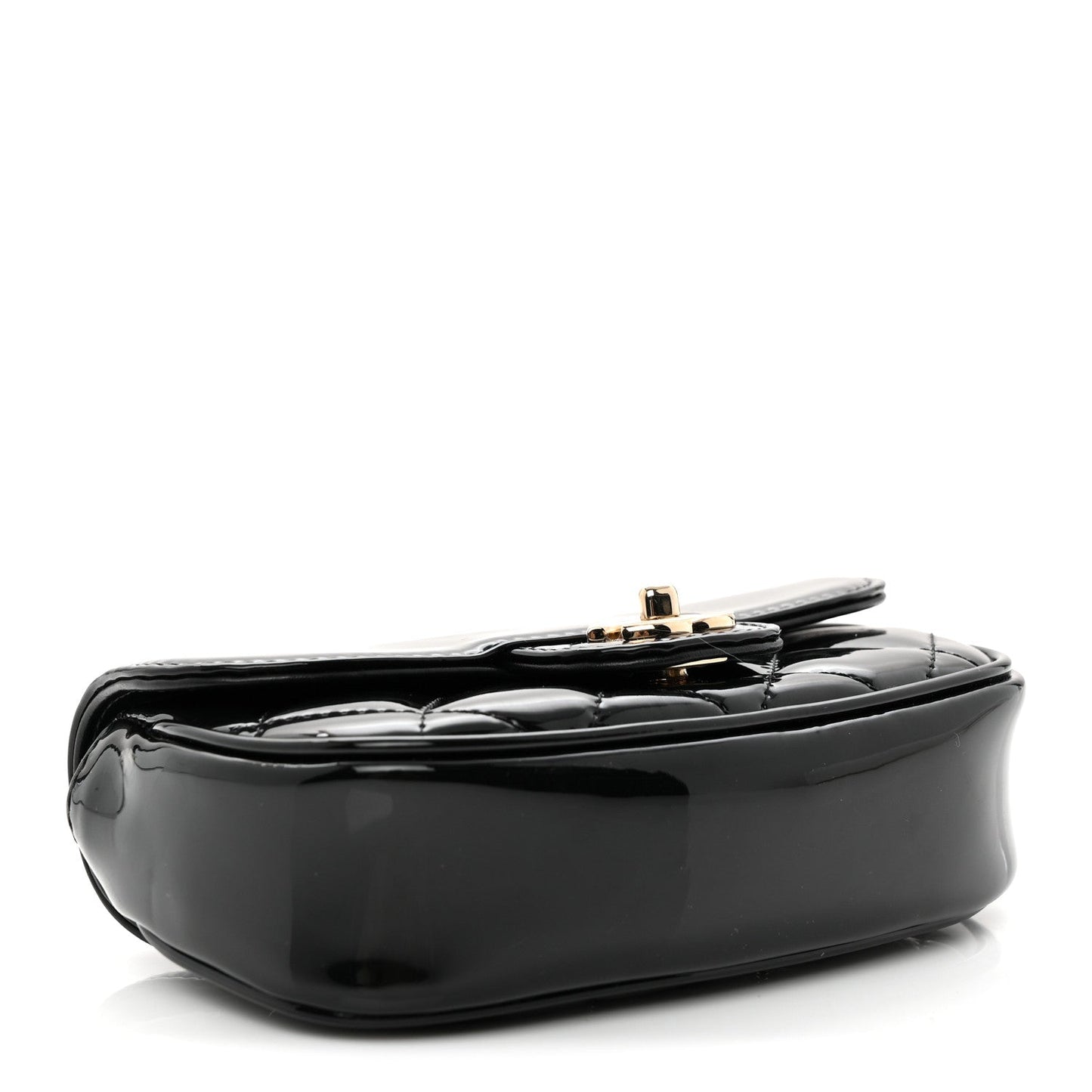 Patent Calfskin Quilted Mini Clutch Black