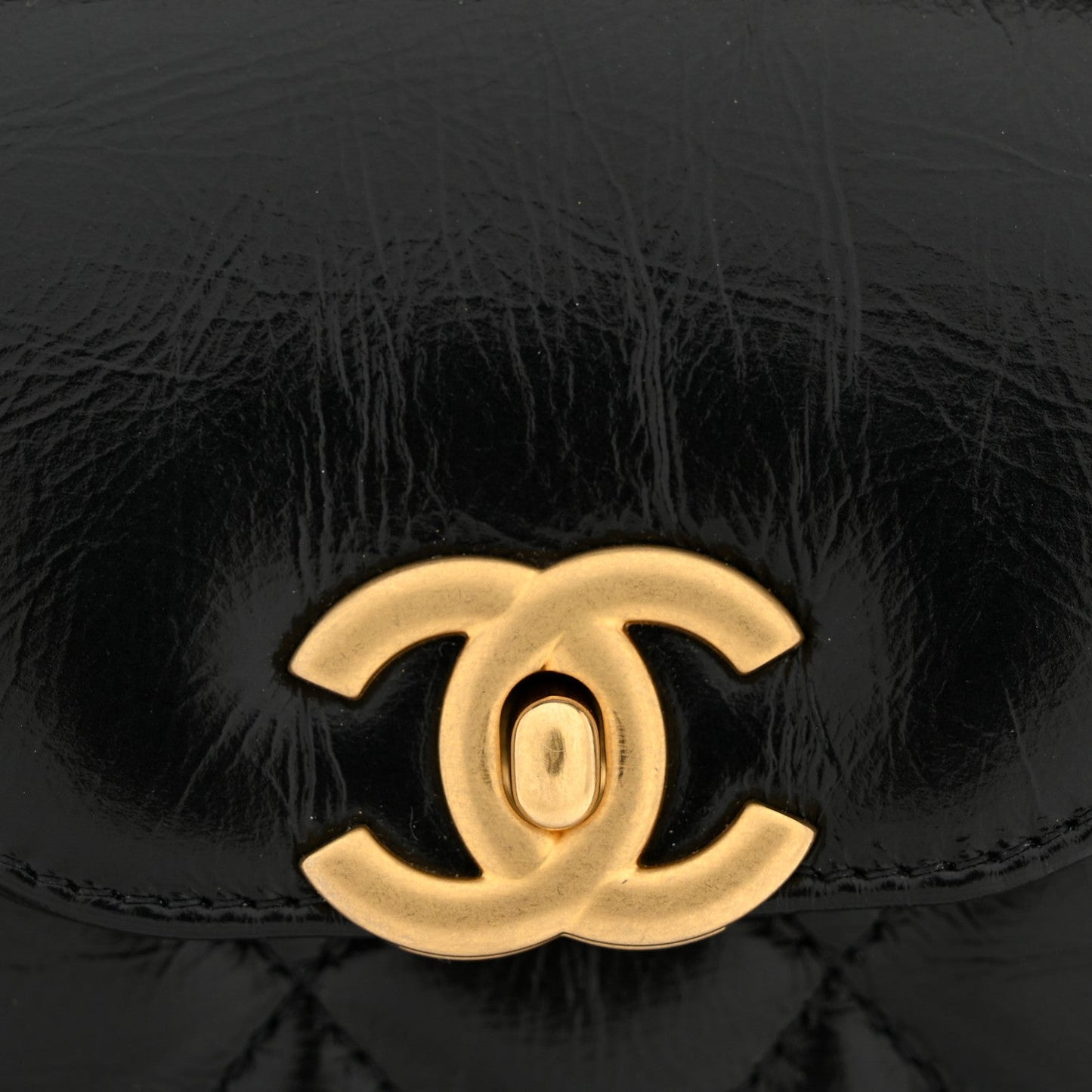 Shiny Aged Calfskin Quilted Nano Kelly Shopper Black