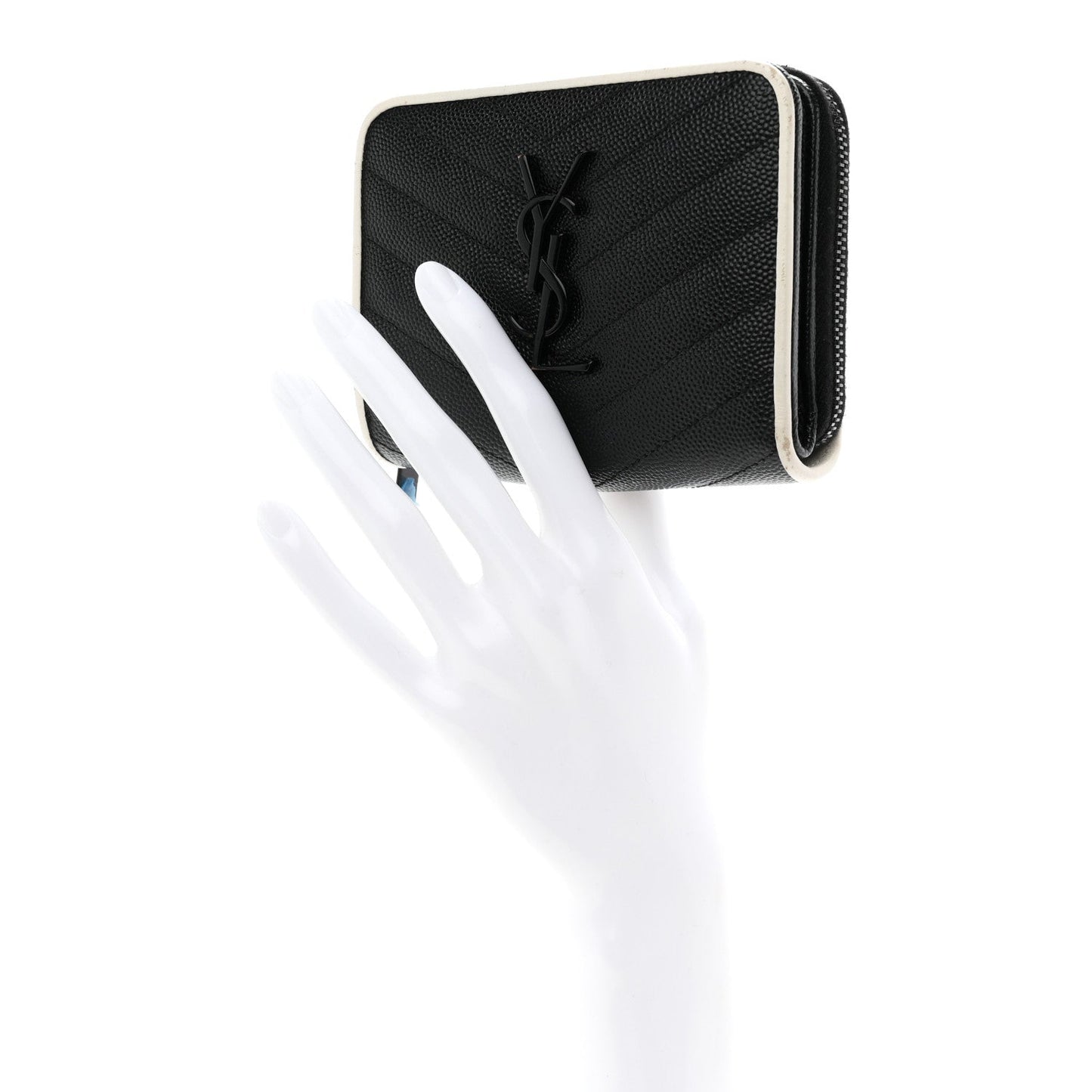 Grain De Poudre Matelasse Chevron Monogram Compact Zip Around Wallet Black White
