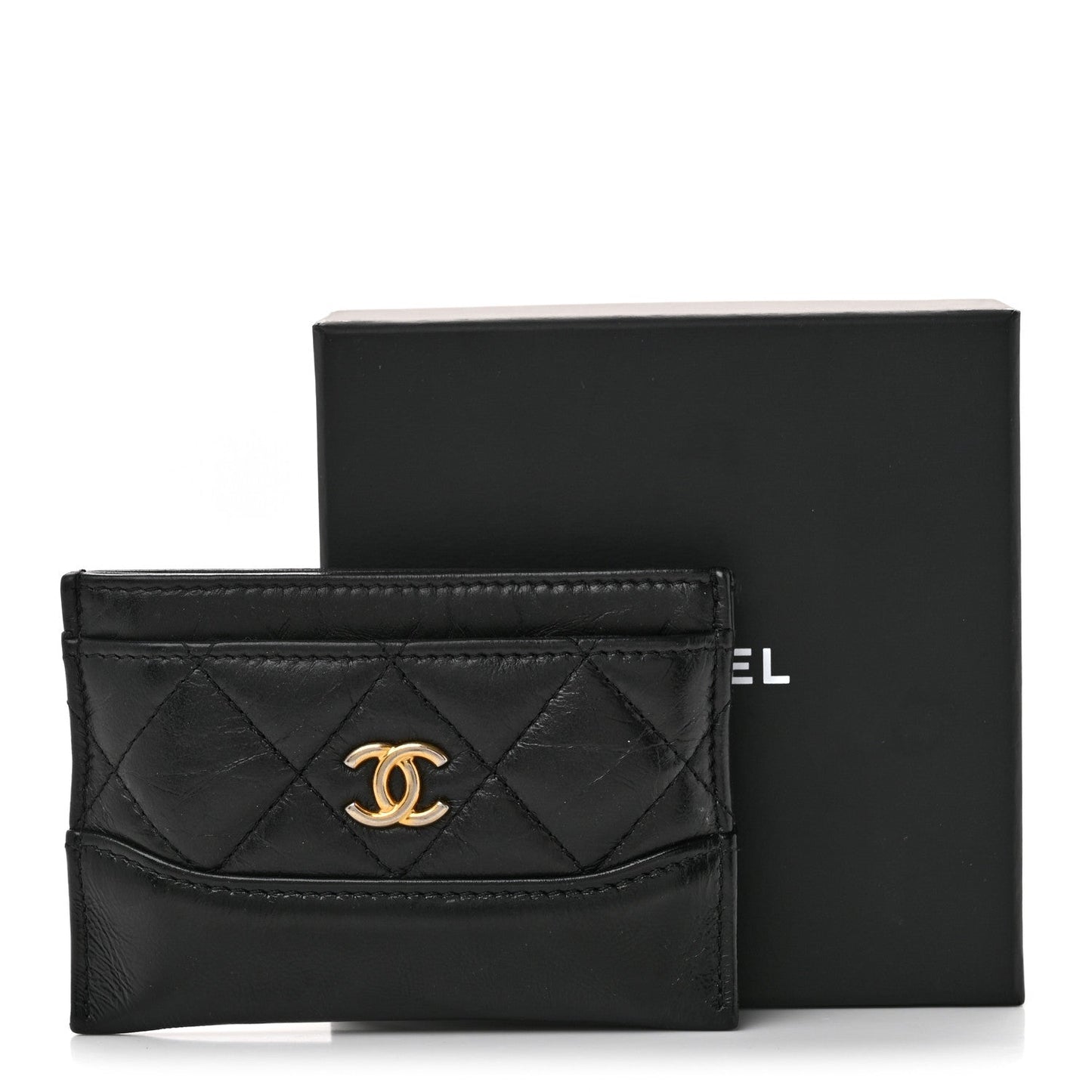 Aged Calfskin Quilted Gabrielle Card Holder Black