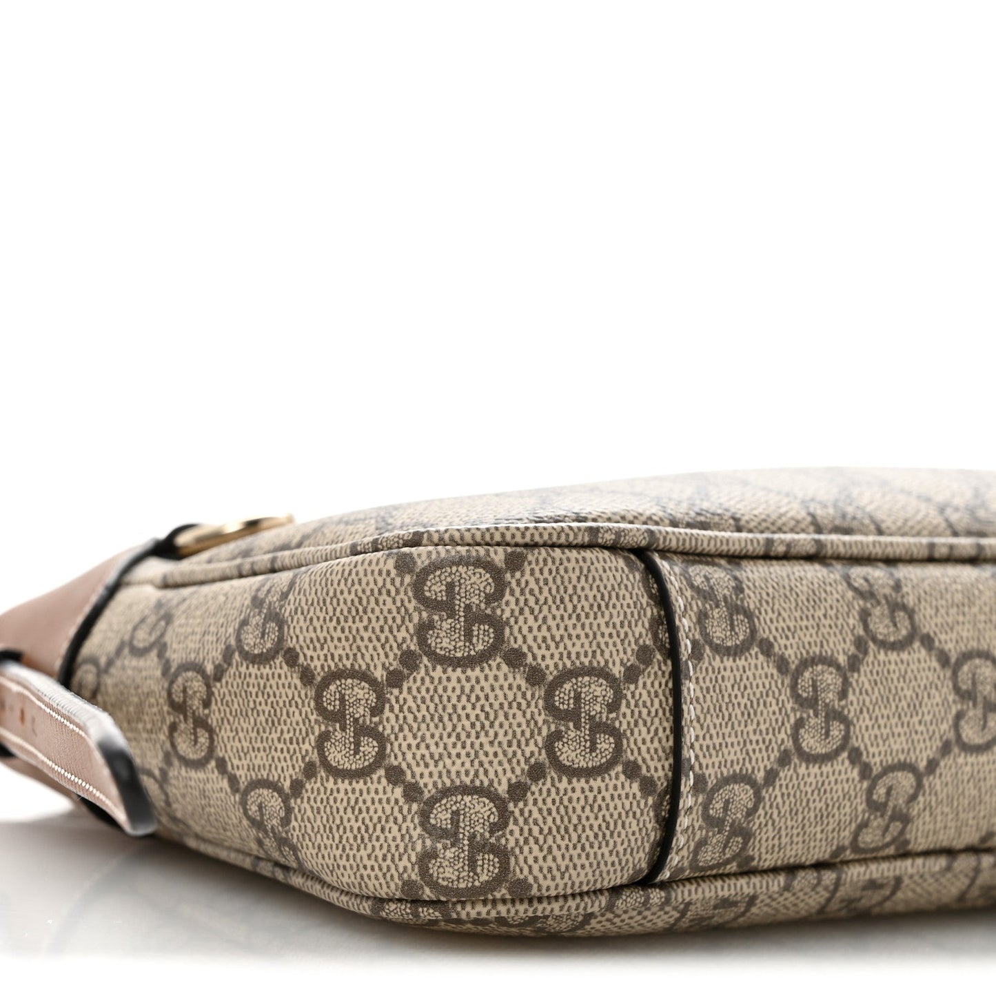 GG Supreme Monogram Textured Calfskin Small Emblem Shoulder Bag Beige Dark Brown
