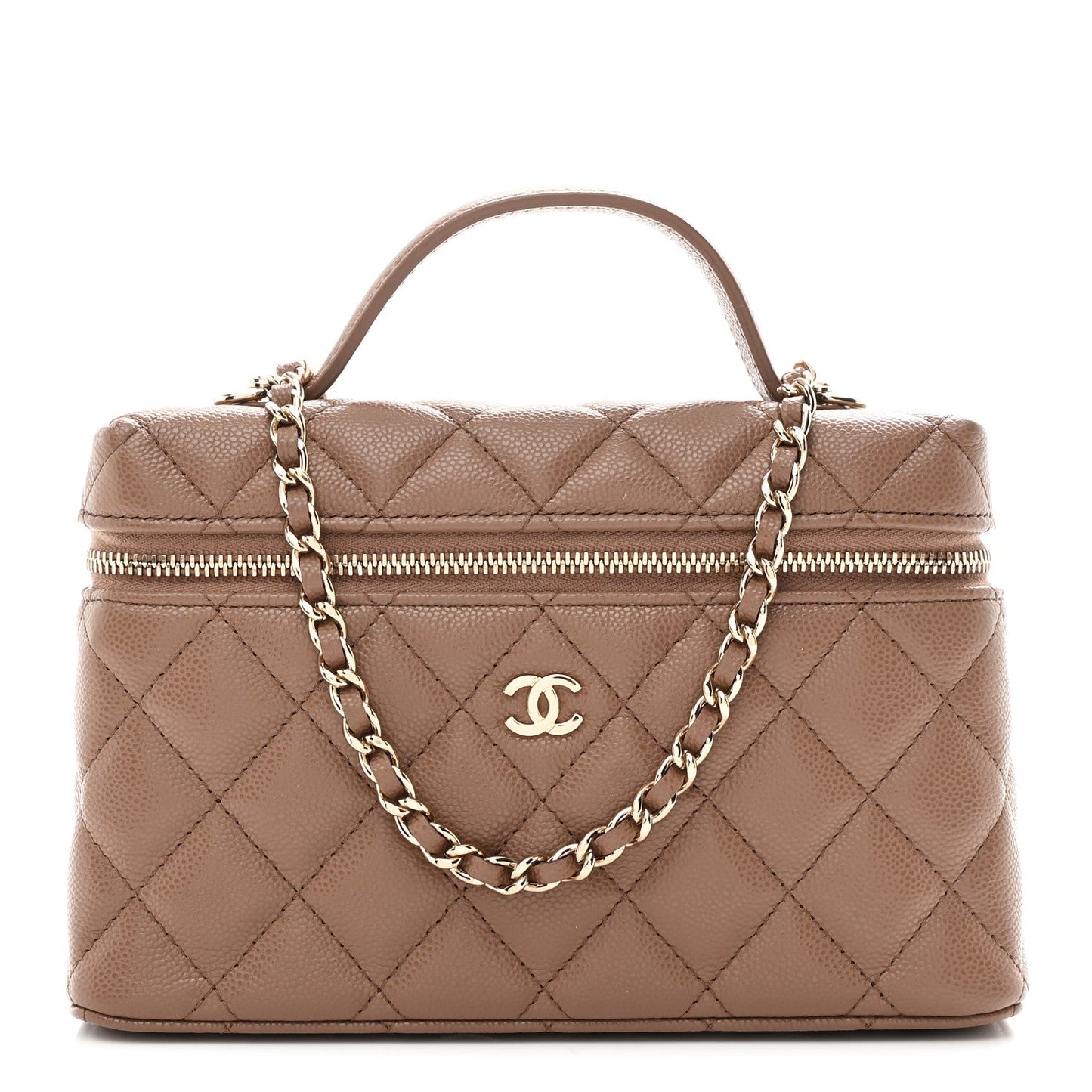 Caviar Quilted Top Handle Slim Vanity With Chain Dark Beige Dark Beige