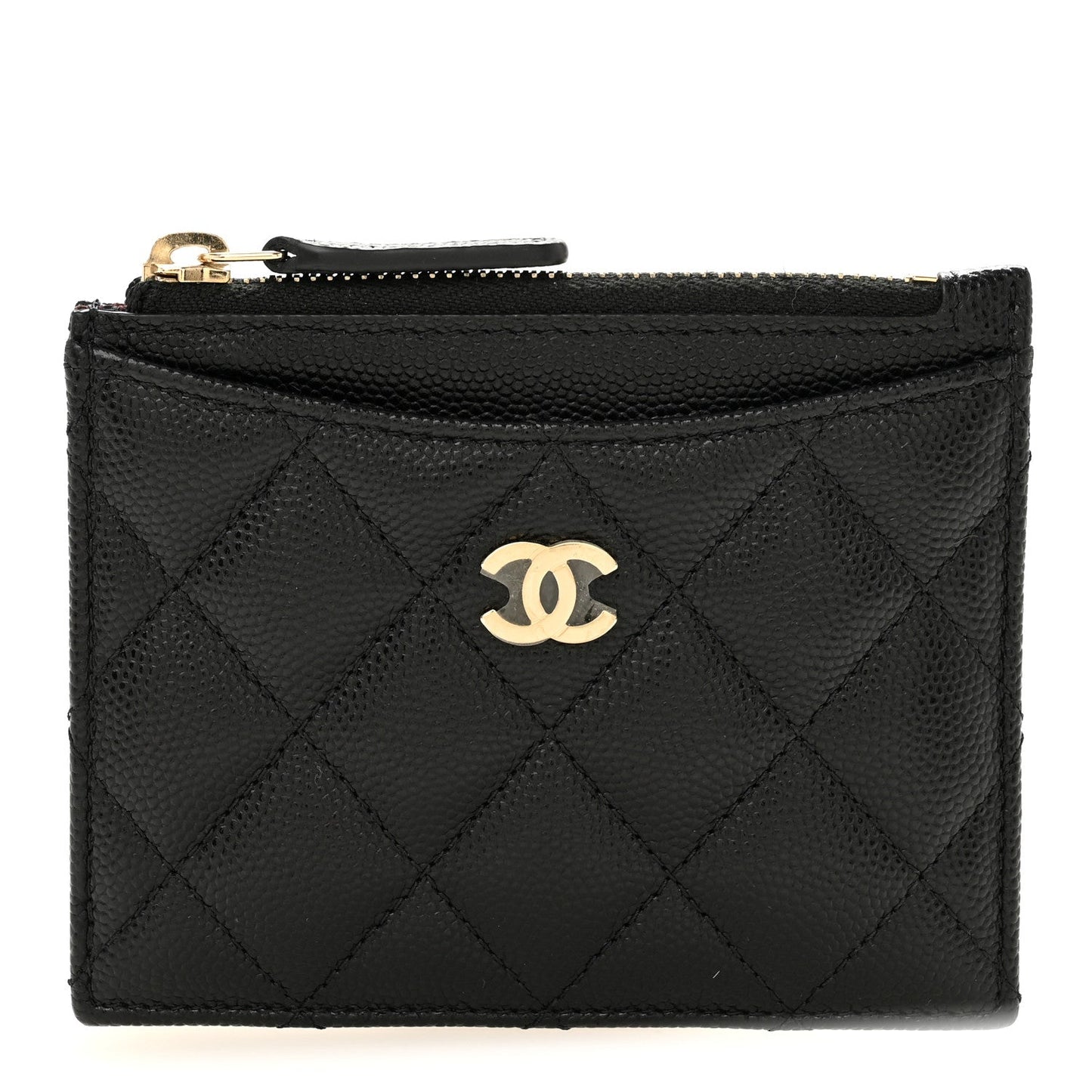 Caviar Quilted CC Zip Card Holder Black