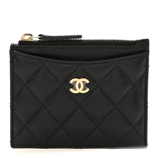 Caviar Quilted CC Zip Card Holder Black