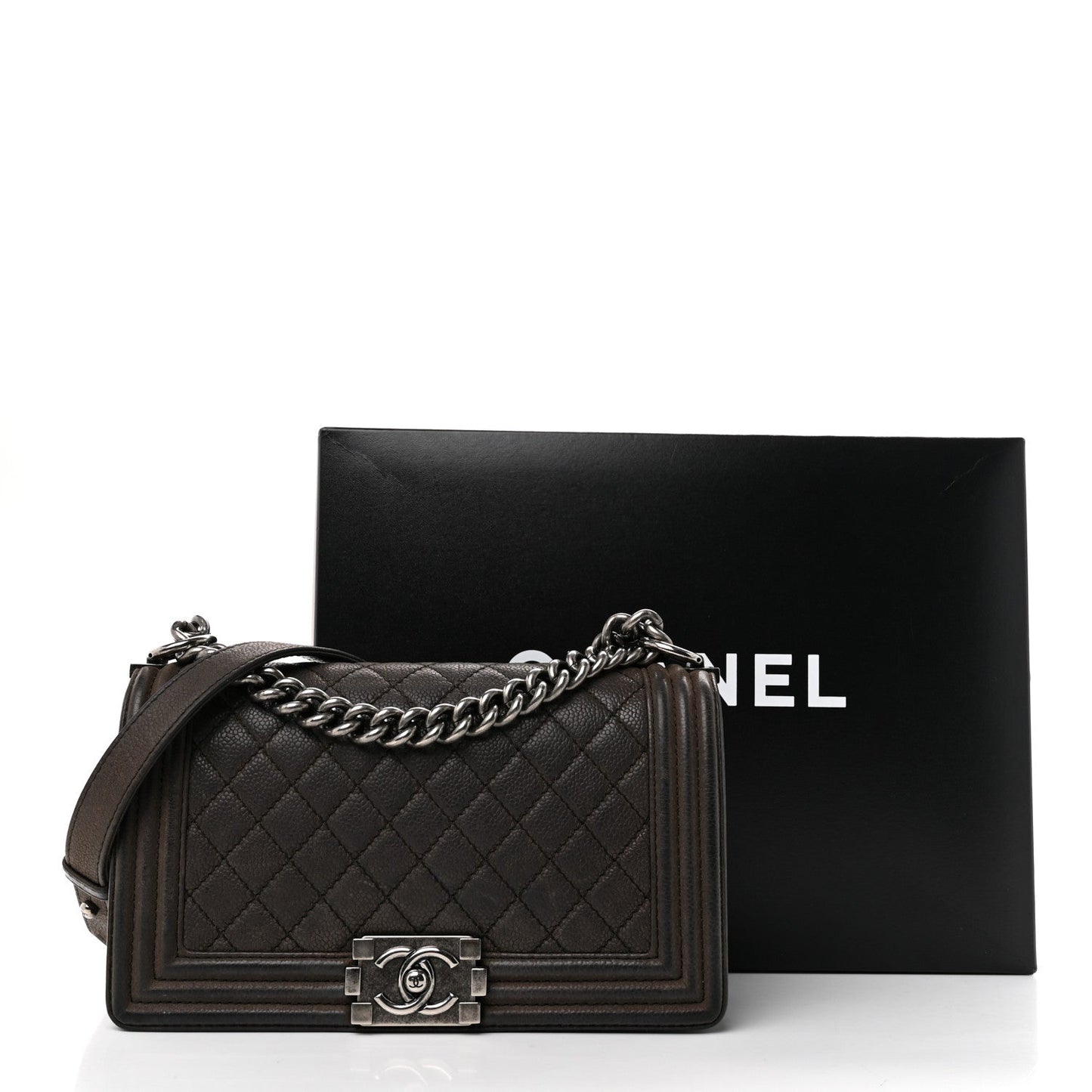 Iridescent Caviar Quilted Medium Boy Flap Dark Grey