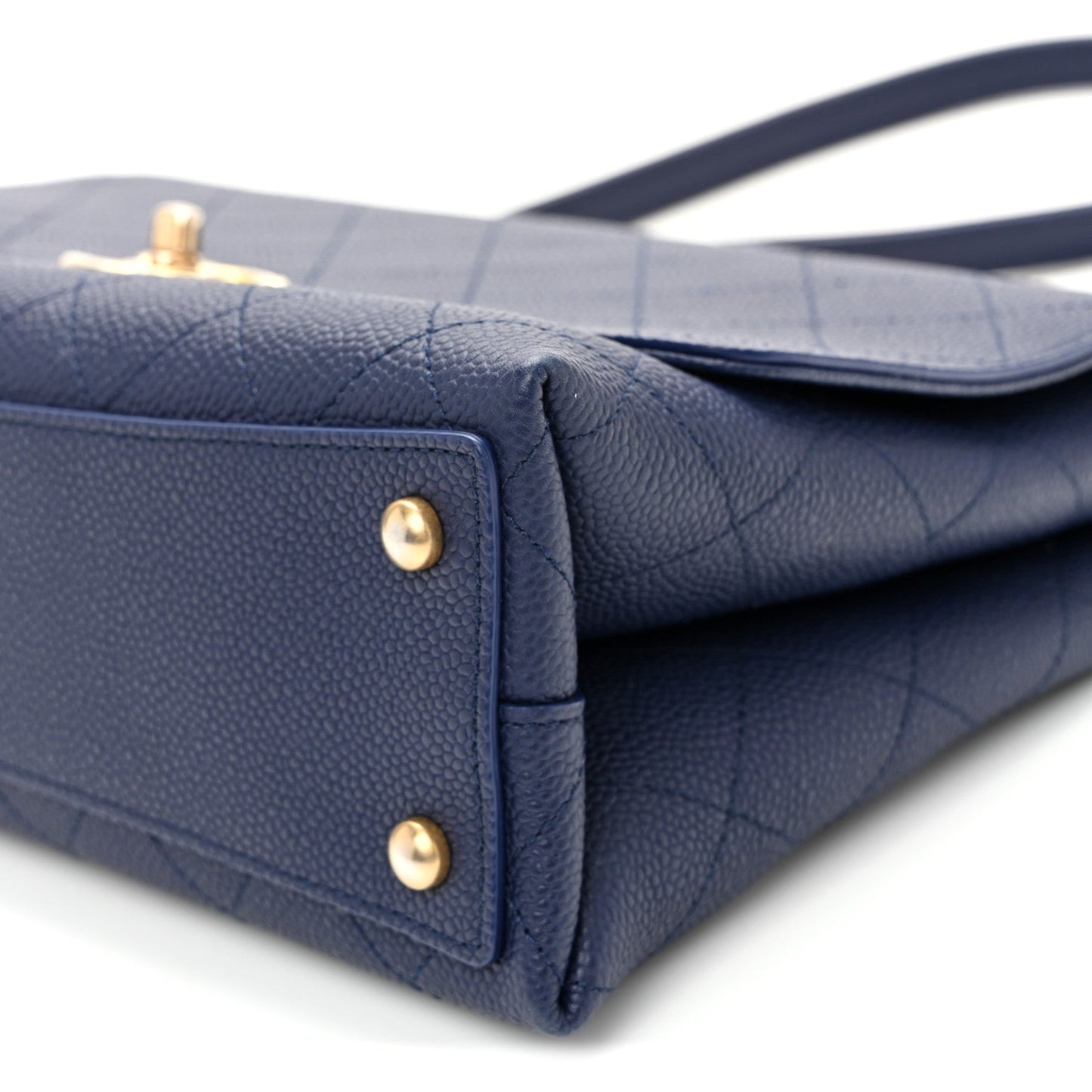 Caviar Diamond Stitched Top Handle Flap Navy