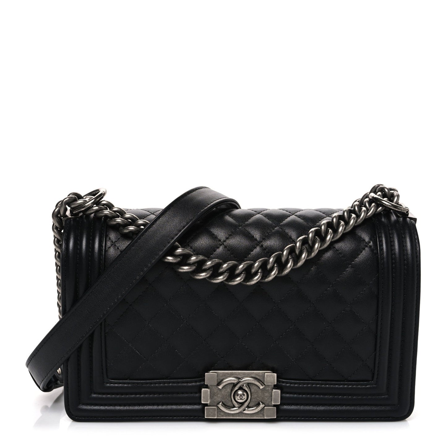 Lambskin Quilted New Medium Boy Flap Black
