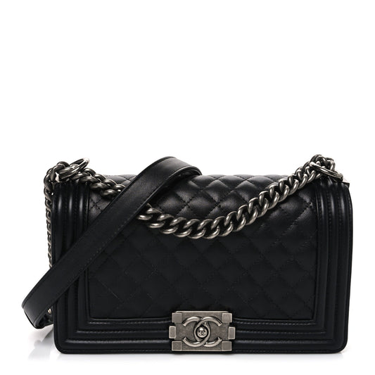 Lambskin Quilted New Medium Boy Flap Black