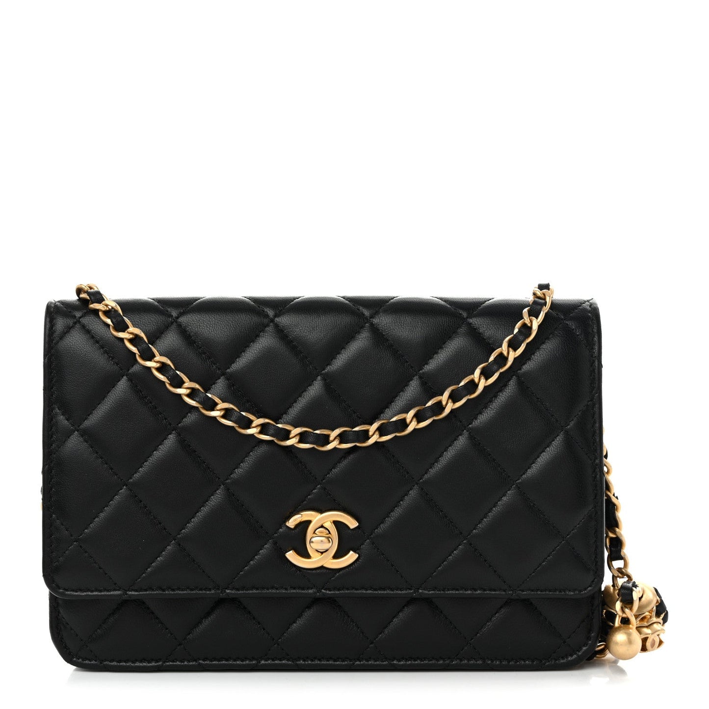 Lambskin Quilted CC Pearl Crush Wallet on Chain WOC Black