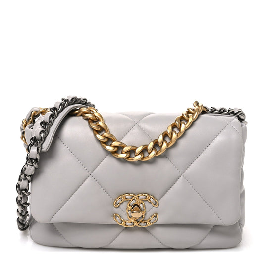 Goatskin Quilted Medium Chanel 19 Flap Grey