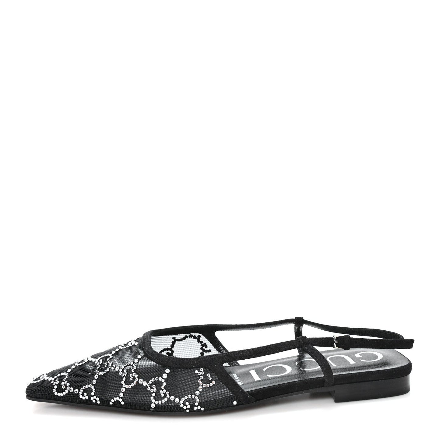 Tela Retino Kid Scamosciato Crystal GG Monogram Square G 35mm Slingback Pumps 38 Black