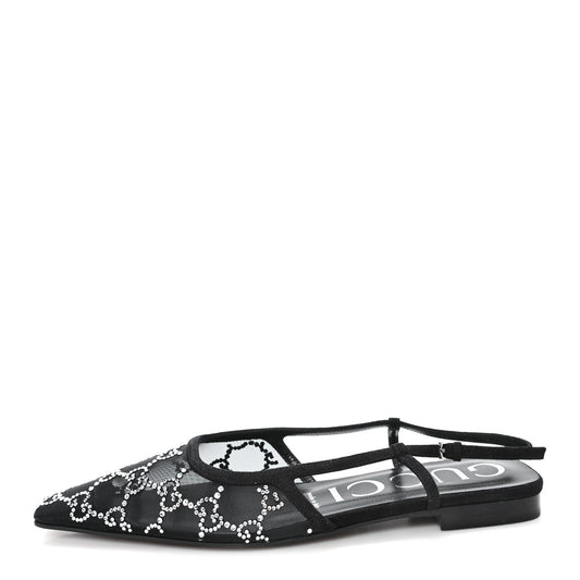 Tela Retino Kid Scamosciato Crystal GG Monogram Square G 35mm Slingback Pumps 38 Black