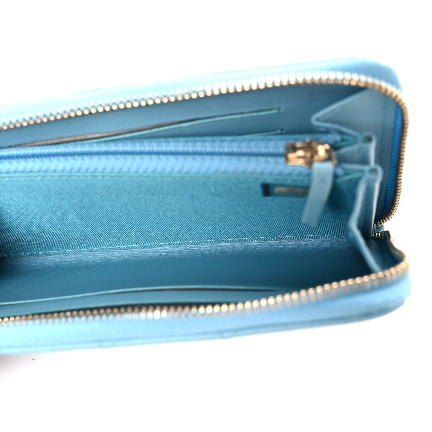 Lambskin Quilted Medium Zip Around Wallet Blue